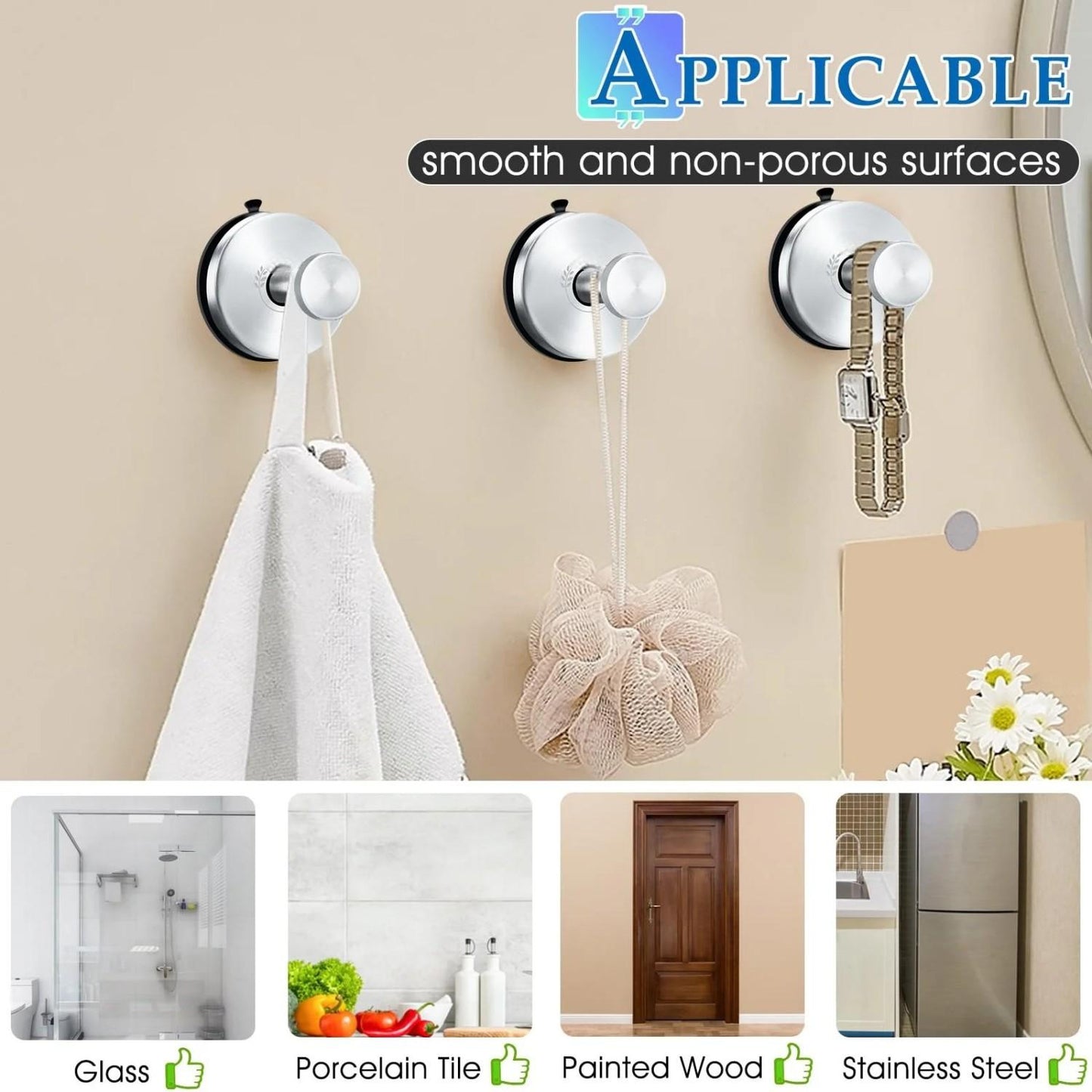 LunaLulinlk Vacuum Metal Suction Cup Hooks Stainless Steel Shower Holder Hanger for Bathroom(Silver 2pcs)