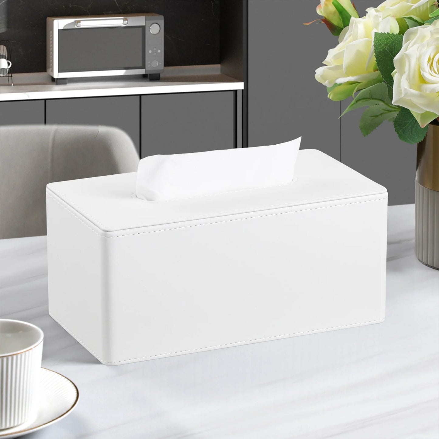 LunaLulinlk Tissue Box Cover Stylish PU Leather Rectangular Tissue Box Holder with Magnetic Bottom Cover (White)