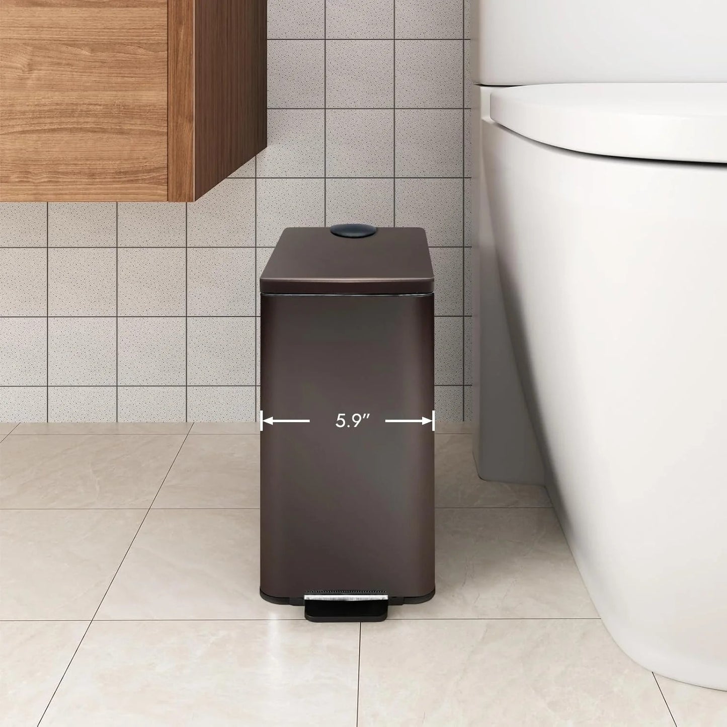 LunaLulinlk Stainless Steel Small Trash Can with Lid & Step Pedal 1.6 Gallon Soft Close Garbage Can with Removeable Inner Bucket Bronze