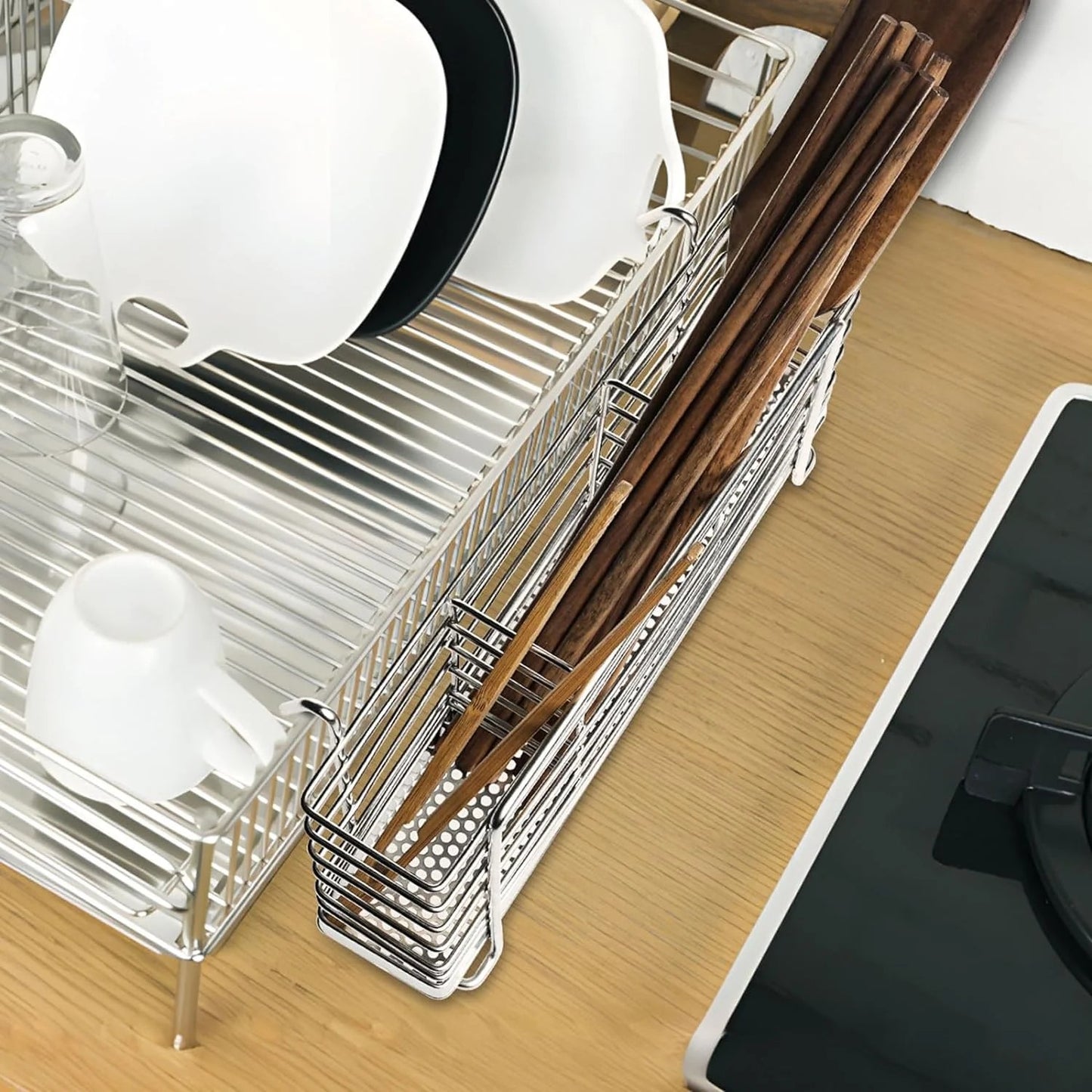 LunaLulinlk Utensil Holder, Stainless Steel Kitchen Utensil Drying Rack with 3 Compartments