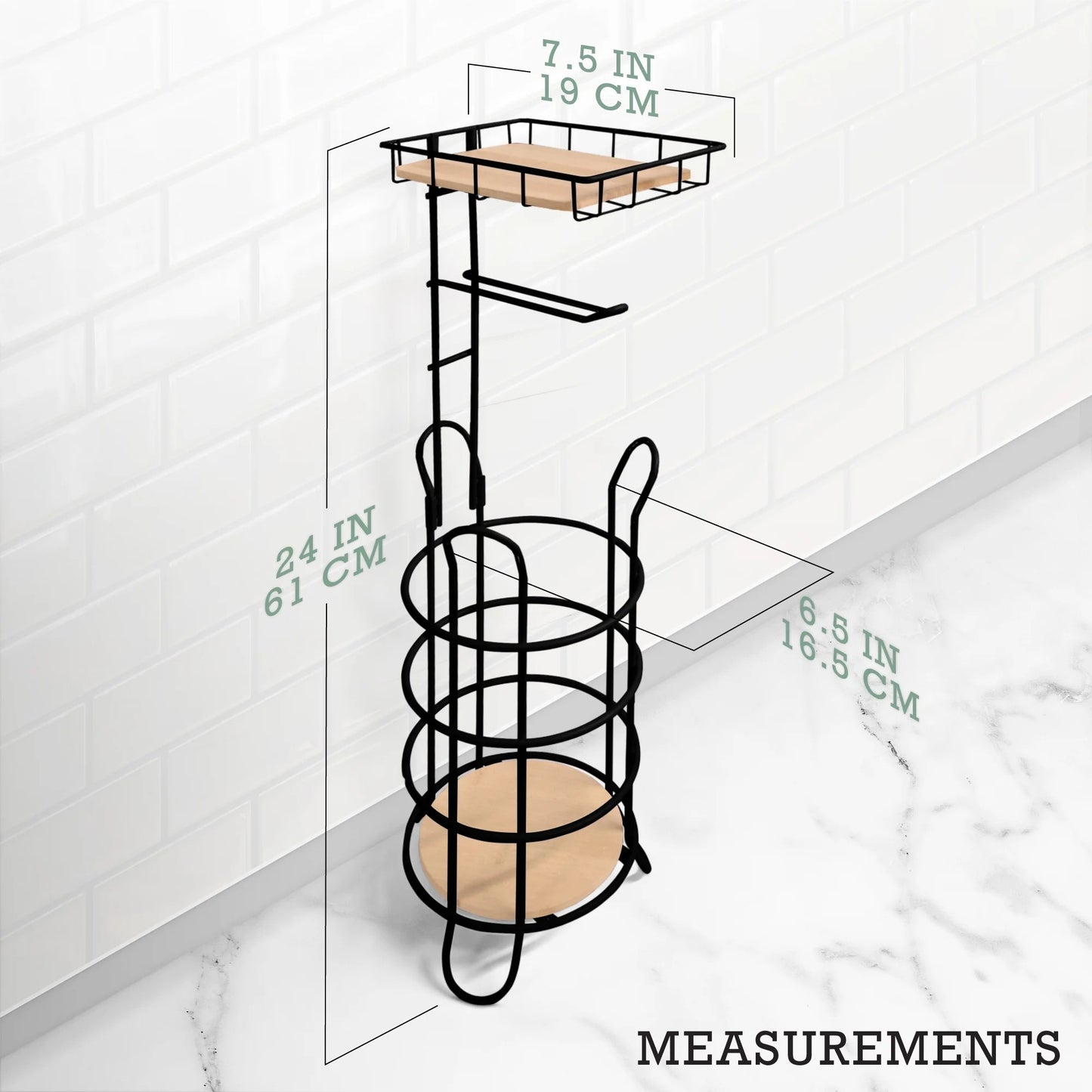 LunaLulinlk Toilet Paper Holder Stand with Bamboo Shelf Bathroom Decor, Black
