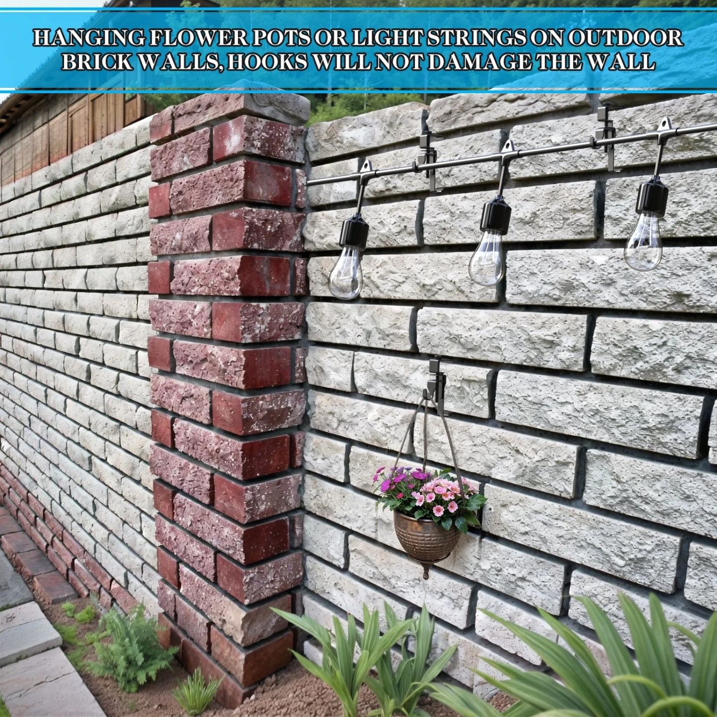 LunaLulinlk Stainless Steel Brick Wall Clips, Brick Hooks Clamp Outdoor Heavy Duty 1-3/4" to 2-3/4" Brick Hook Brick Hangers No Drill, 6 Packs