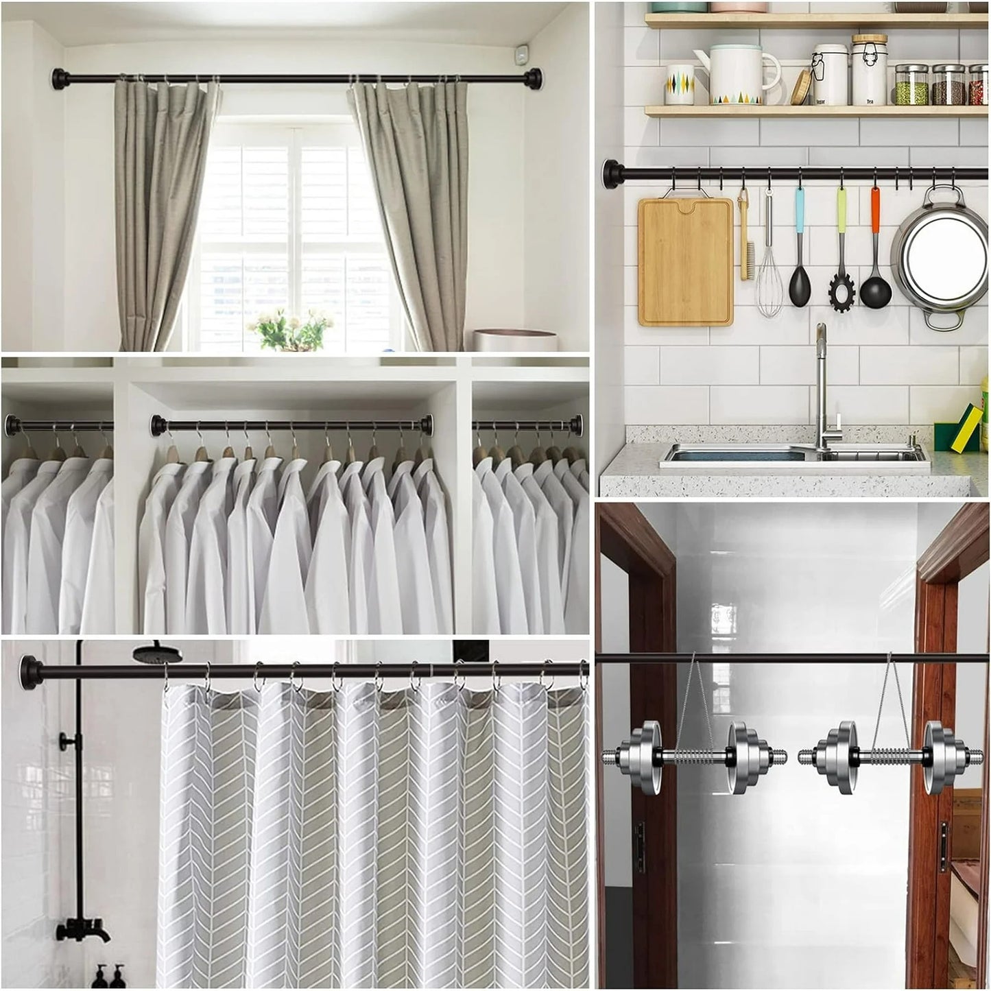 LunaLulinlk Stainless Steel 43" ~ 72" Straight Adjustable Tension Shower Rod - Bronze