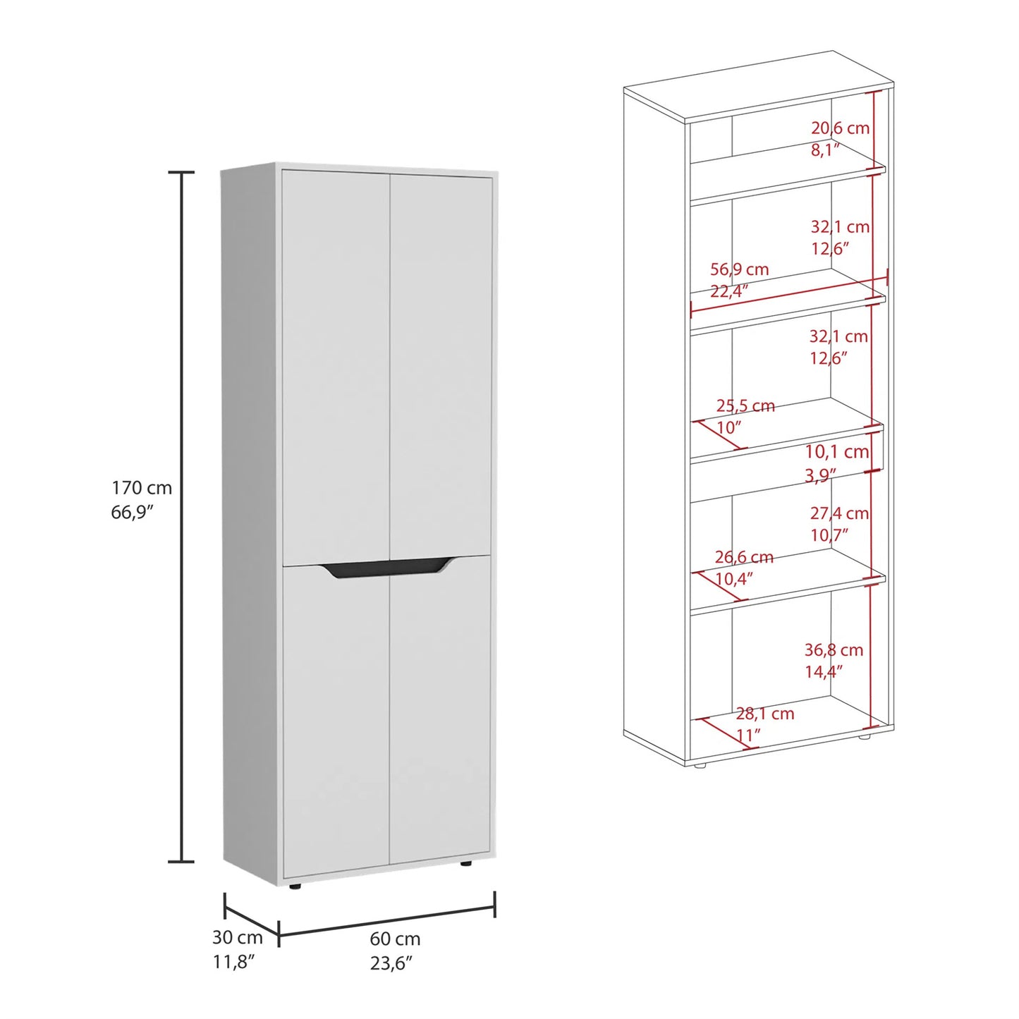 LunaLulinlk Storage Cabinet Kitchen Pantry With Four Doors and and Shelves