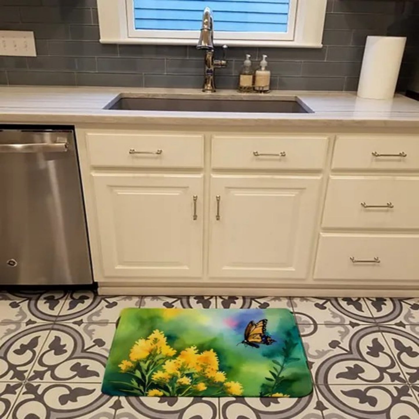 "LunaLulinlk Goldenrod in Watercolor Memory Foam Kitchen Mat Bath Rugs "