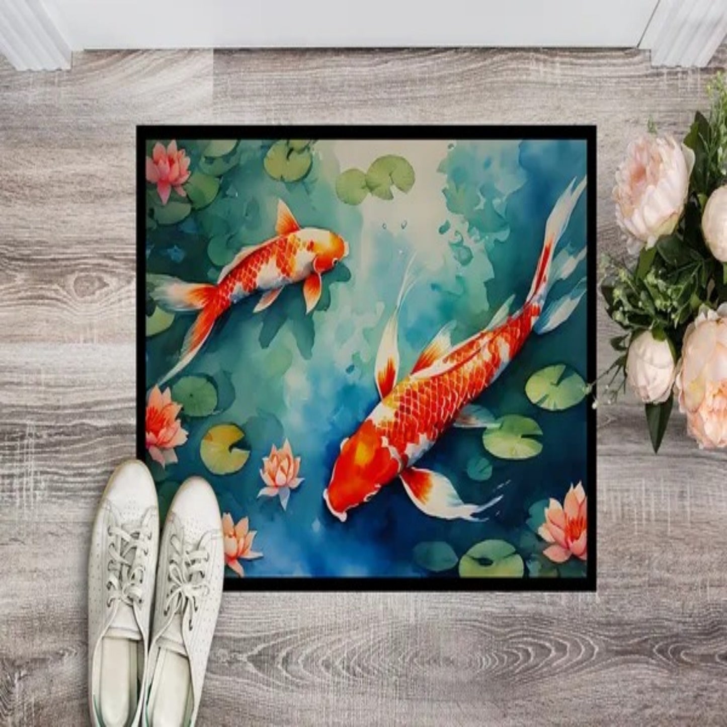 "LunaLulinlk Koi Fish Doormat Front Door Mat Indoor Outdoor Rugs Non Slip Washable Low Pile, 24H X 36W "