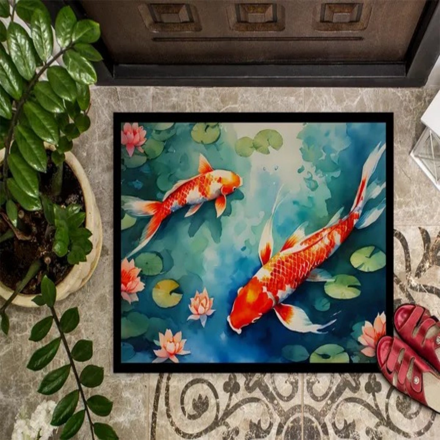 "LunaLulinlk Koi Fish Doormat Front Door Mat Indoor Outdoor Rugs Non Slip Washable Low Pile, 24H X 36W "