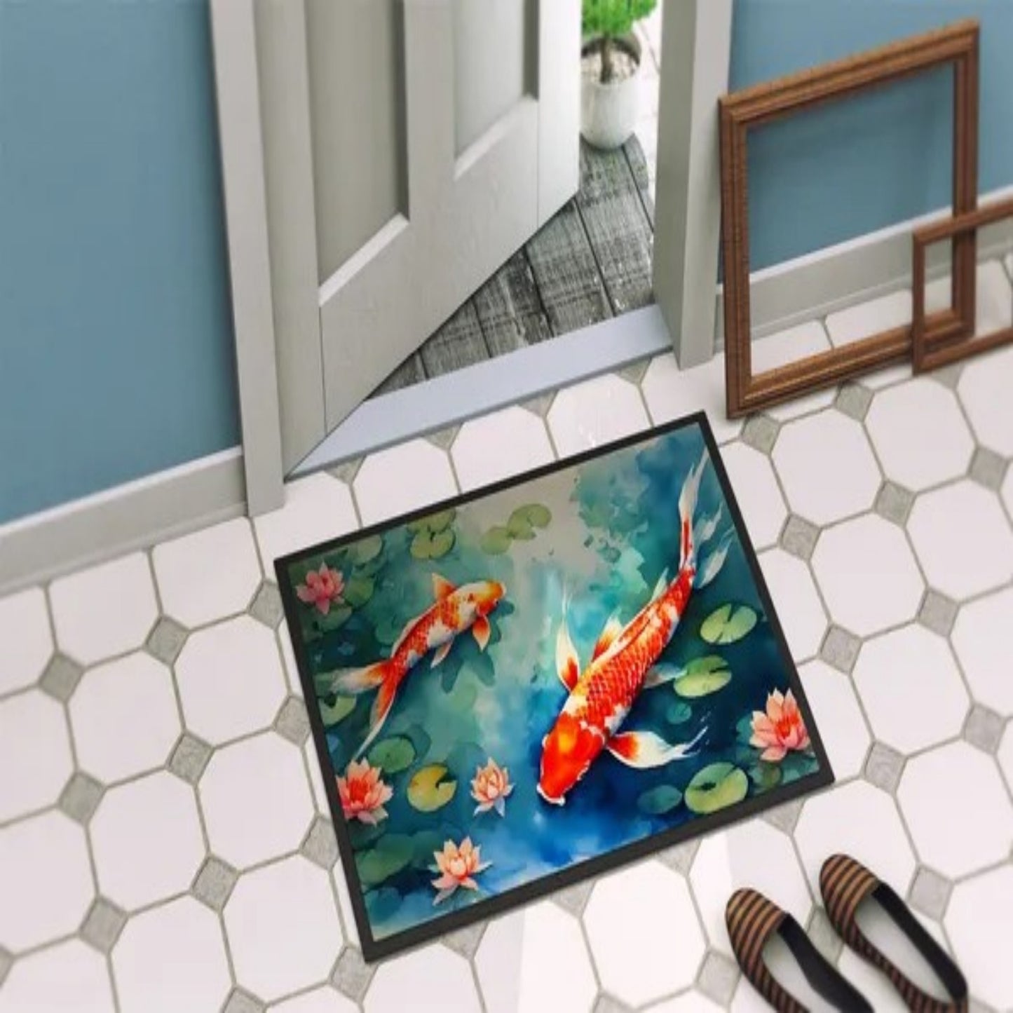 "LunaLulinlk Koi Fish Doormat Front Door Mat Indoor Outdoor Rugs Non Slip Washable Low Pile, 24H X 36W "