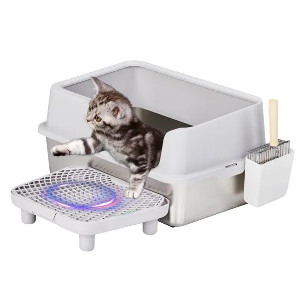 LunaLulinlkStainless Steel Cat Litter Box with Lid, Extra Large Litter Pan with High Sides for Big Cats