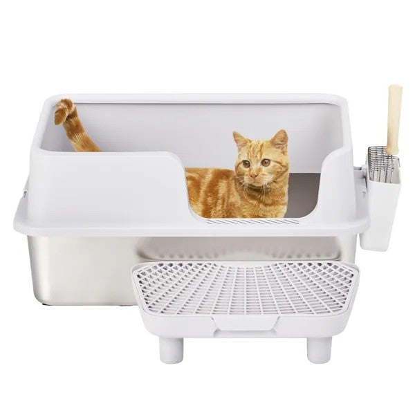 LunaLulinlkStainless Steel Cat Litter Box with Lid, Extra Large Litter Pan with High Sides for Big Cats
