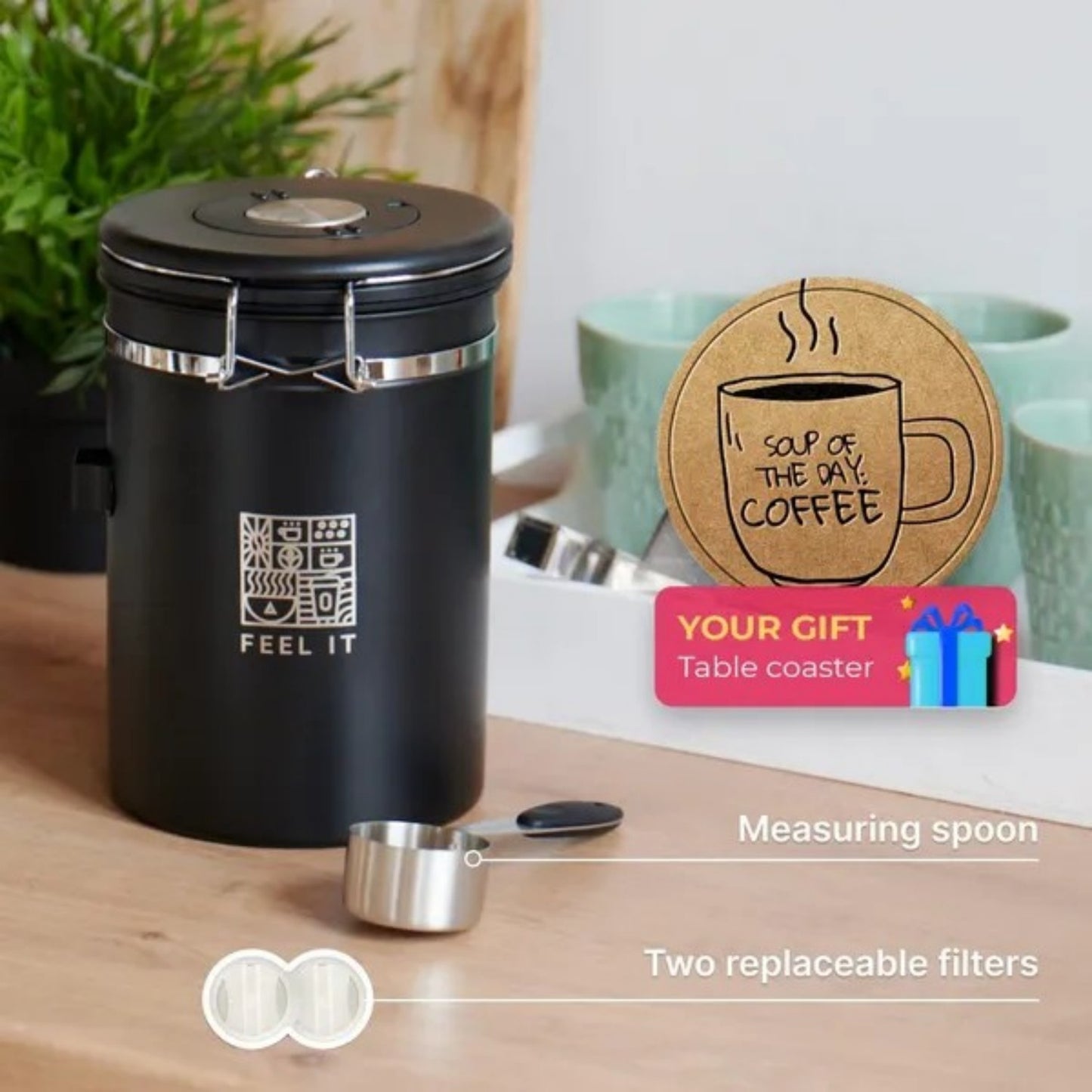 LunaLulinlk Stainless Steel Coffee Canister 21oz Airtight Kitchen Food Storage Container