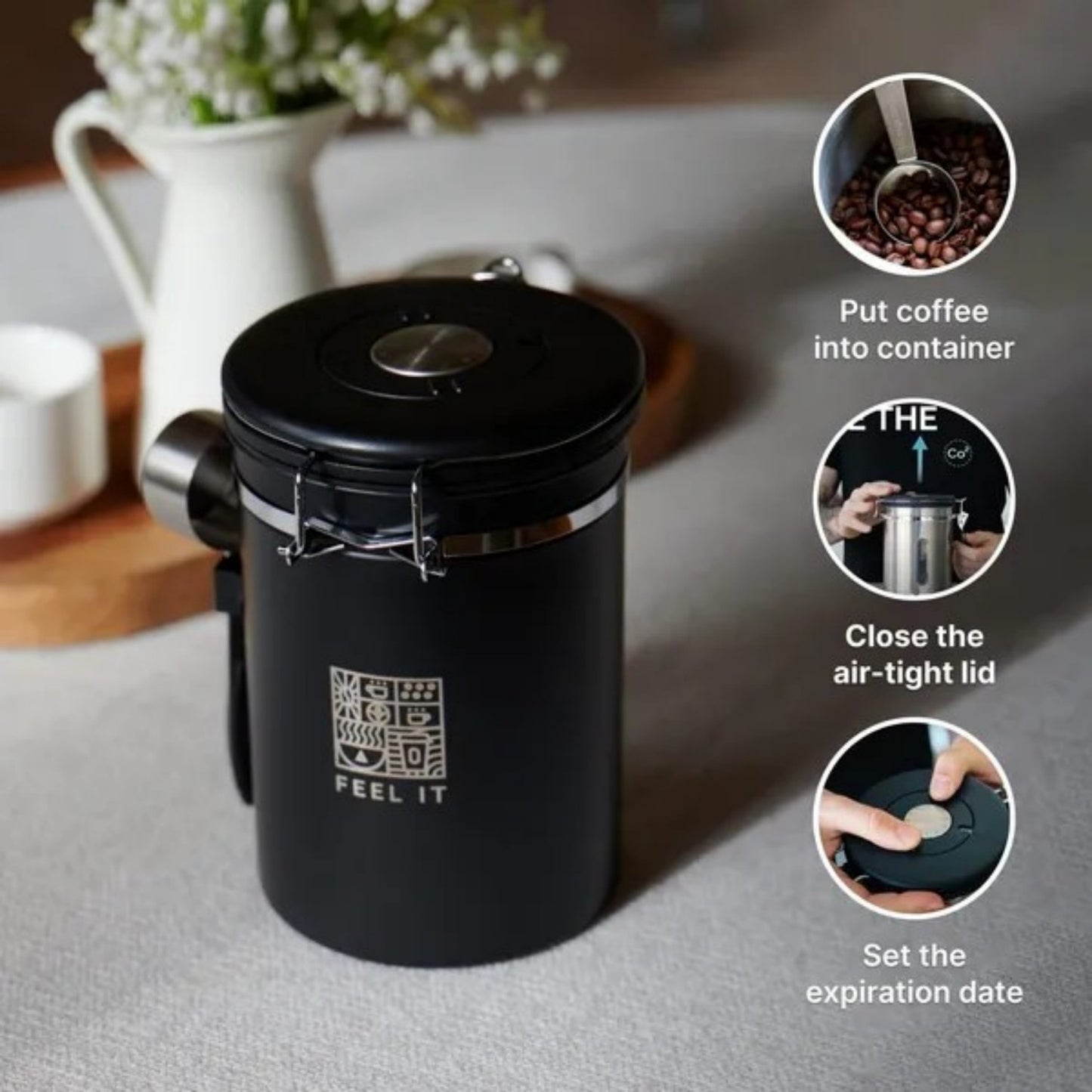 LunaLulinlk Stainless Steel Coffee Canister 21oz Airtight Kitchen Food Storage Container
