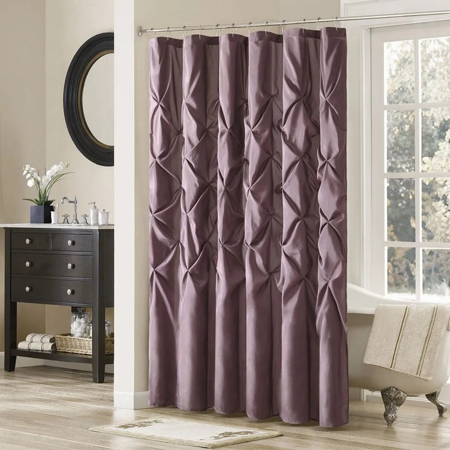 LunaLulinlk Tufted Semi-Sheer Shower Curtain