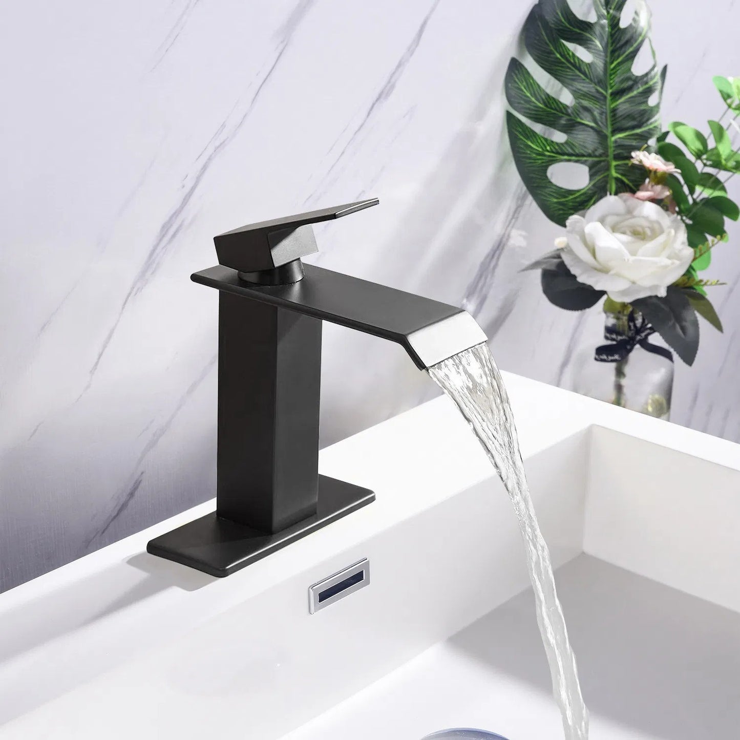 LunaLulinlk Waterfall Spout Bathroom Faucet,Single Handle Bathroom Vanity Sink Faucet
