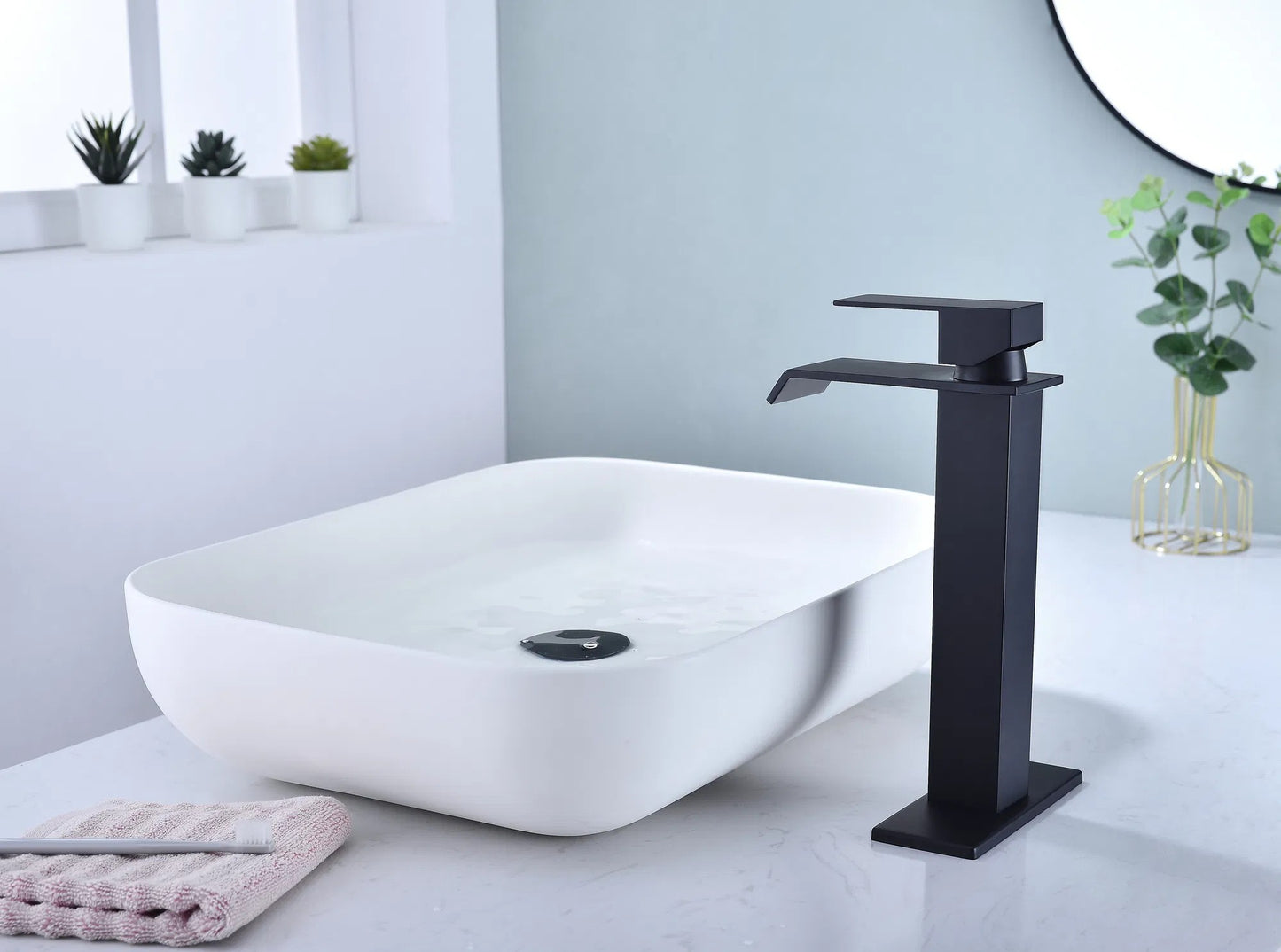 LunaLulinlk Waterfall Spout Bathroom Faucet,Single Handle Bathroom Vanity Sink Faucet