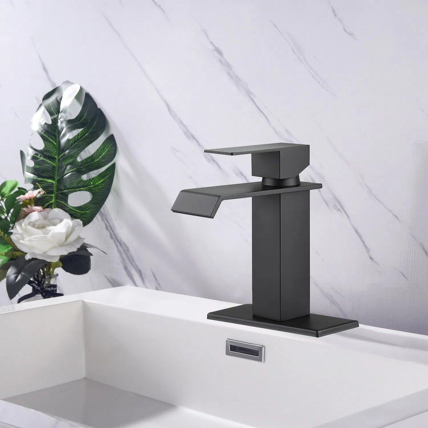 LunaLulinlk Waterfall Spout Bathroom Faucet,Single Handle Bathroom Vanity Sink Faucet