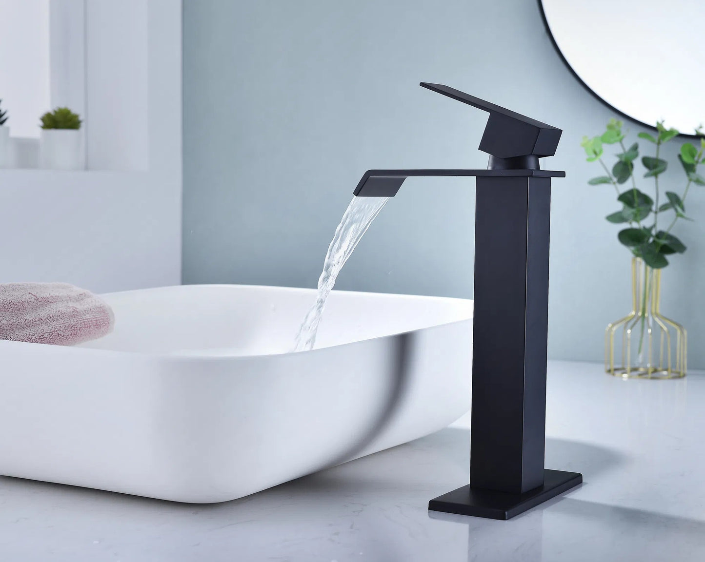 LunaLulinlk Waterfall Spout Bathroom Faucet,Single Handle Bathroom Vanity Sink Faucet