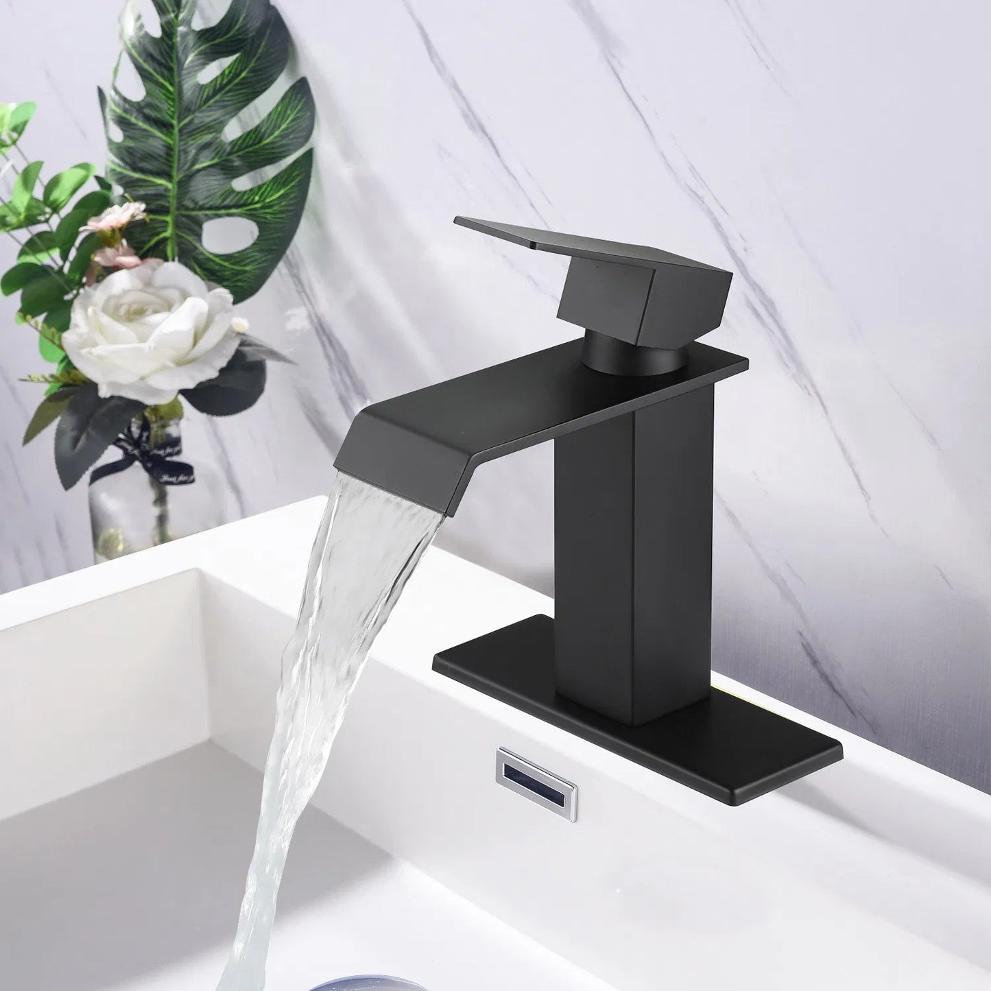 LunaLulinlk Waterfall Spout Bathroom Faucet,Single Handle Bathroom Vanity Sink Faucet