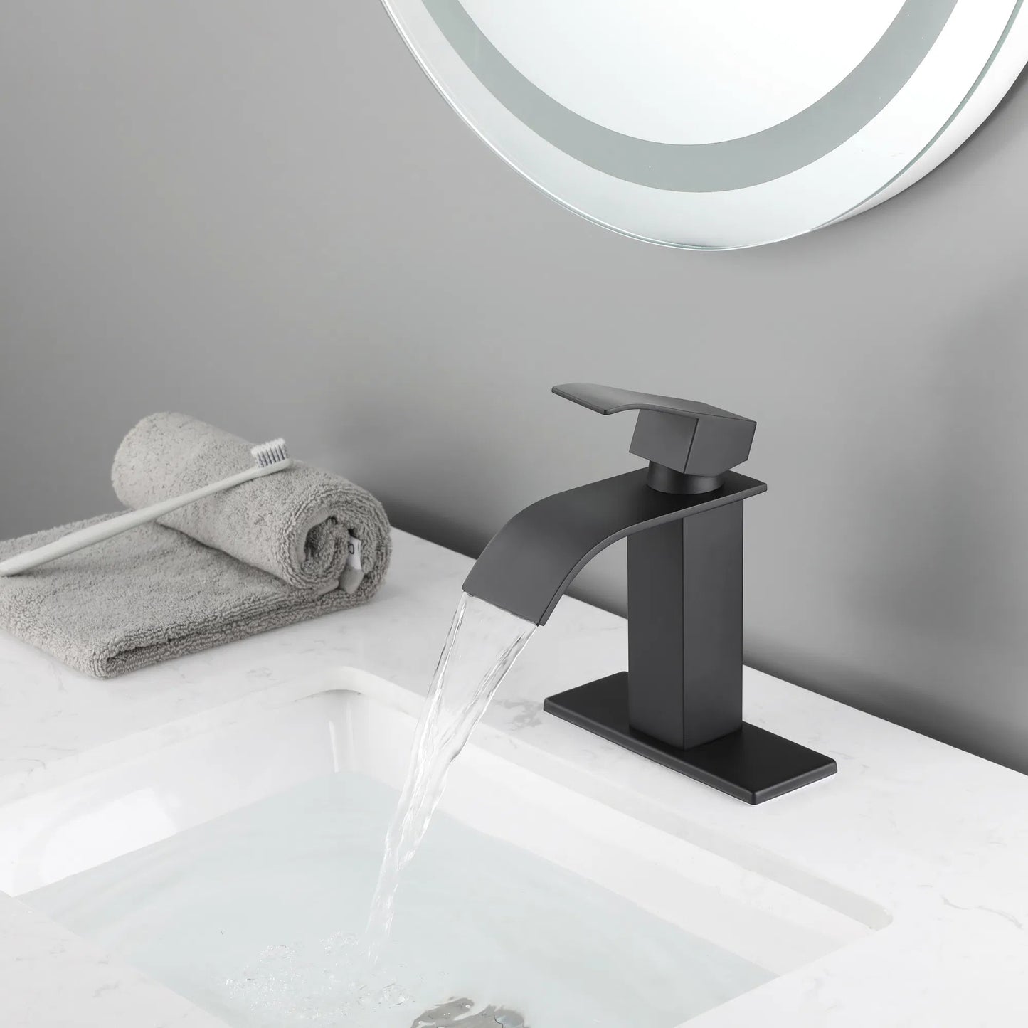 LunaLulinlk Waterfall Spout Bathroom Faucet,Single Handle Bathroom Vanity Sink Faucet