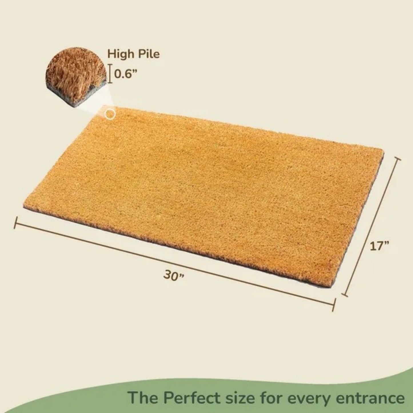 LunaLulinlk Soild Welcome Doormats Natural Coco Coir Mats with Non Slip PVC Backing Indoor Outdoor Mats