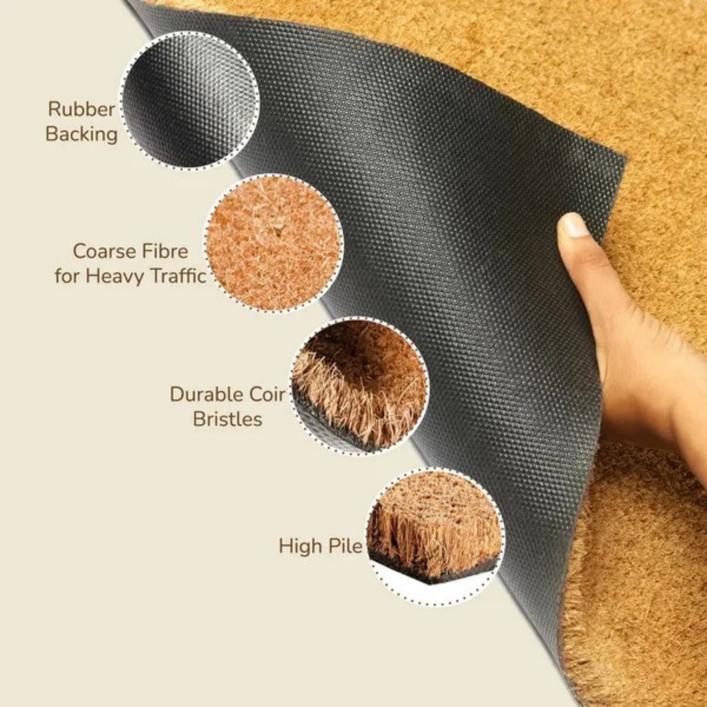LunaLulinlk Soild Welcome Doormats Natural Coco Coir Mats with Non Slip PVC Backing Indoor Outdoor Mats
