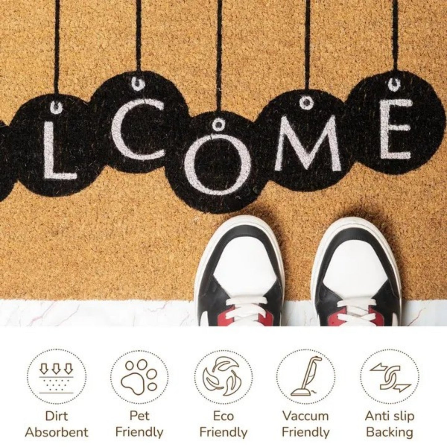 LunaLulinlk Welcome Mats for Front Door All Weather Floor Mats with Print Beige & Black 30x17 inch
