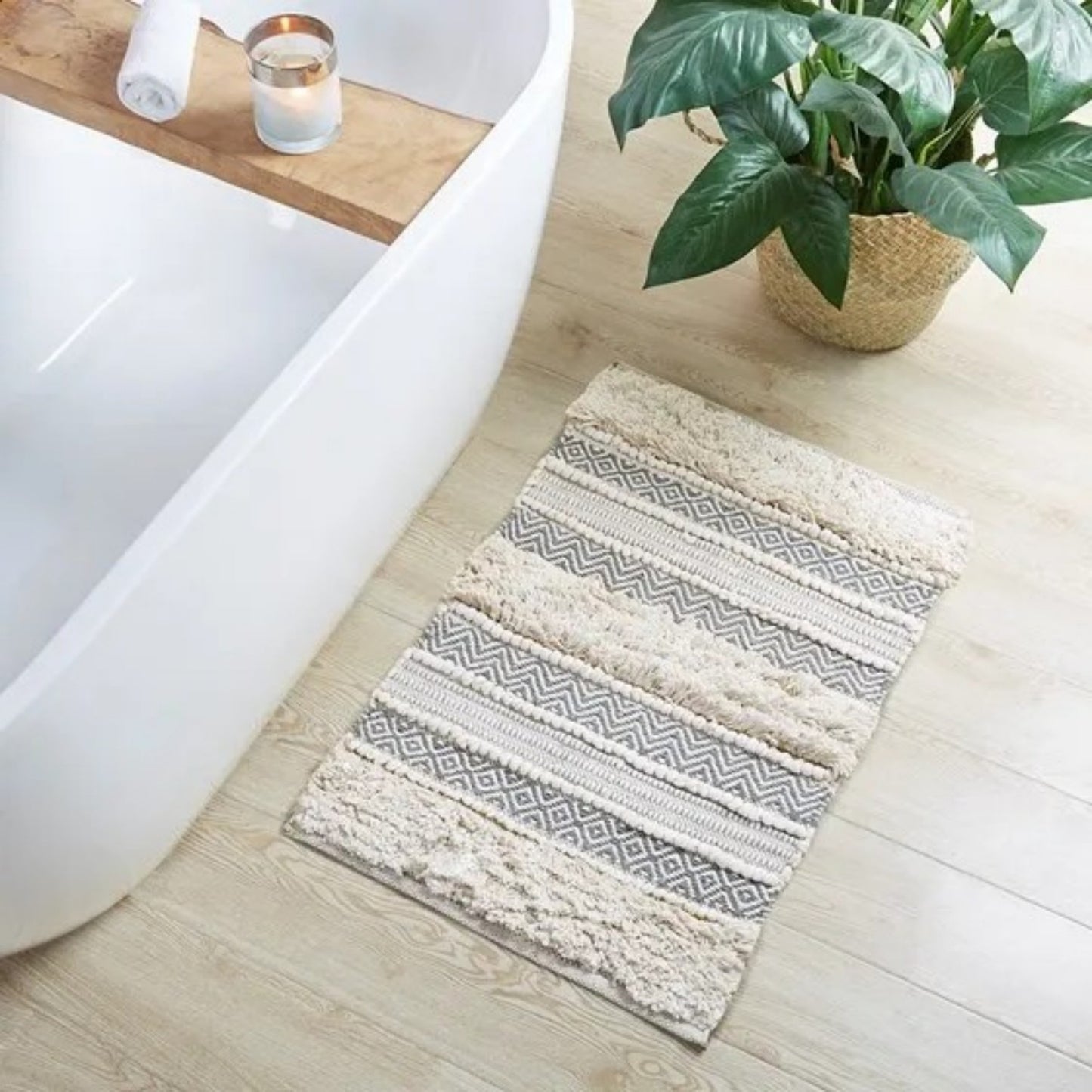 LunaLulinlk Woven Texture Stripe Bath Rug(22 x 58")
