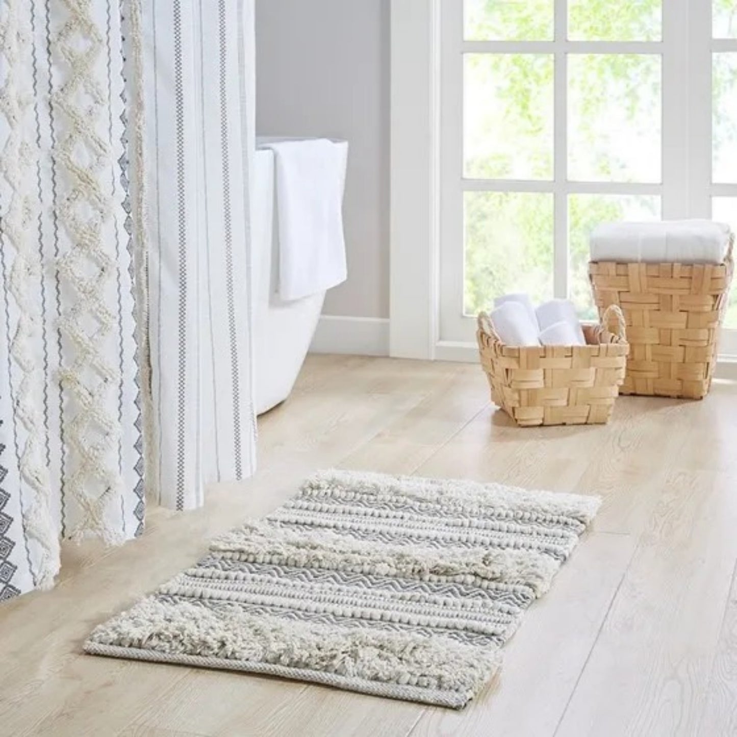 LunaLulinlk Woven Texture Stripe Bath Rug(22 x 58")