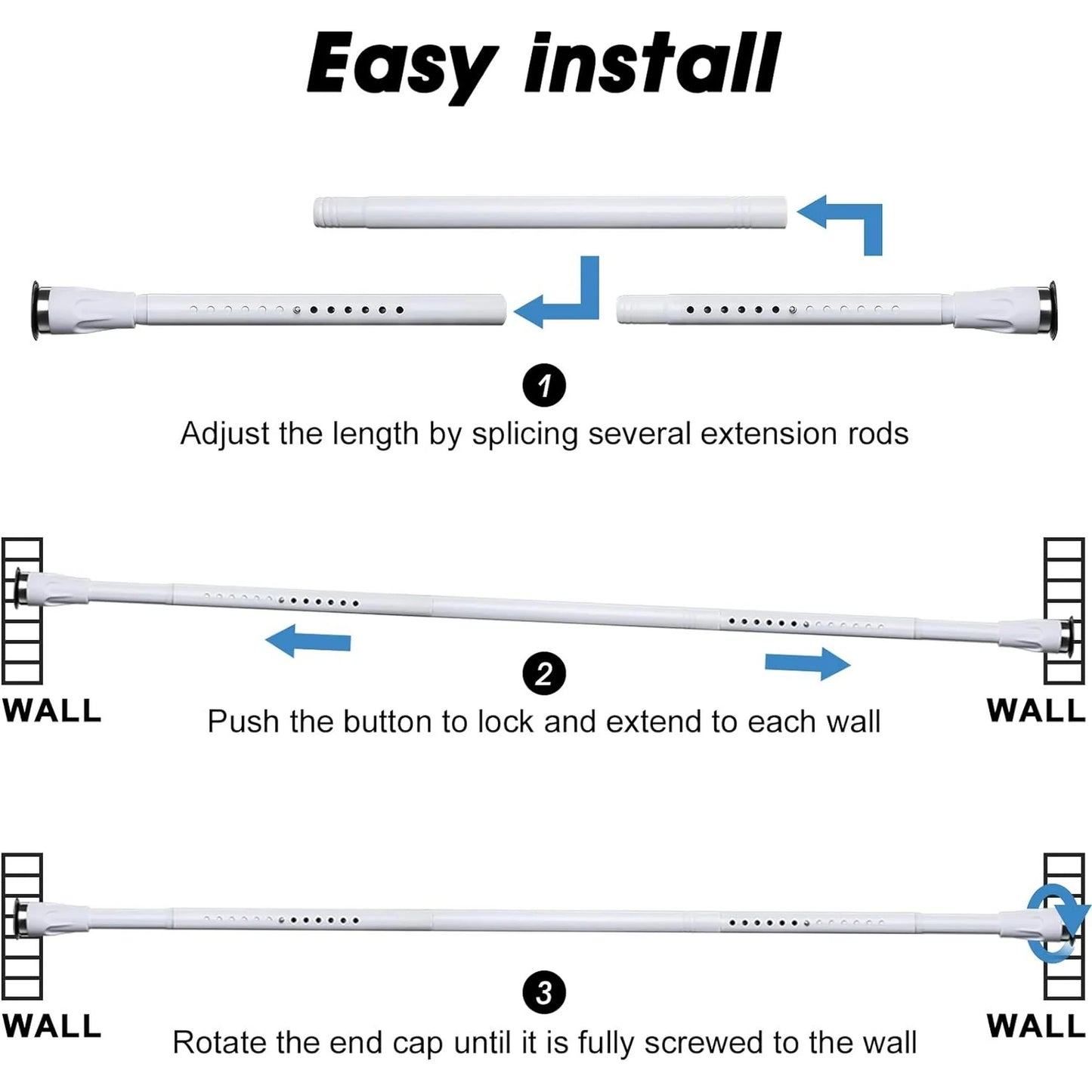 LunaLulinlk Shower Curtain Rod No Dill, Heavy Duty Tension Rod, Adjustable Length 42-60
