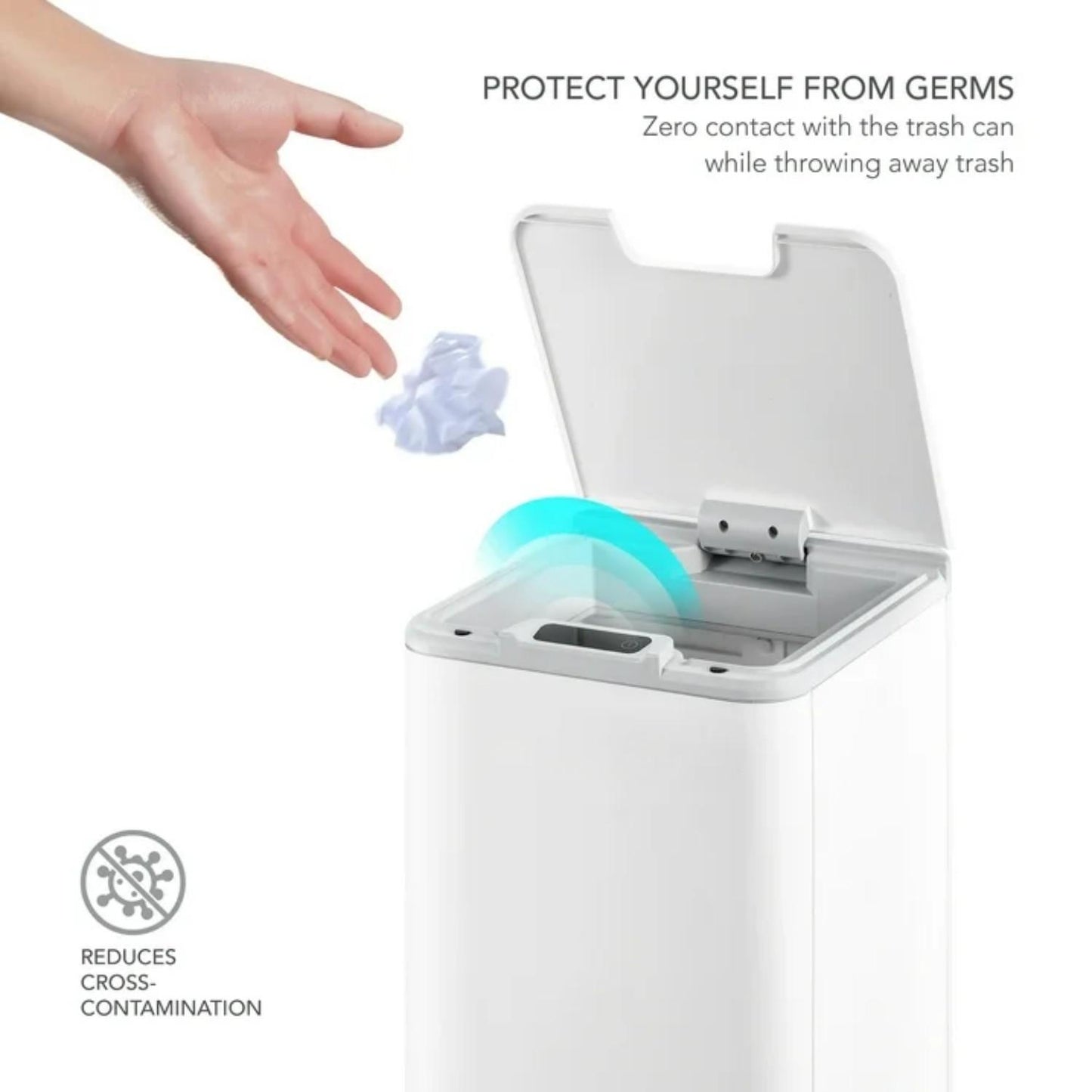 LunaLulinlk Touch-Free Trash Can, 2.6 Gal, Adult, Solid Print, Soft Close, Bathroom, Plastic, 1 Count