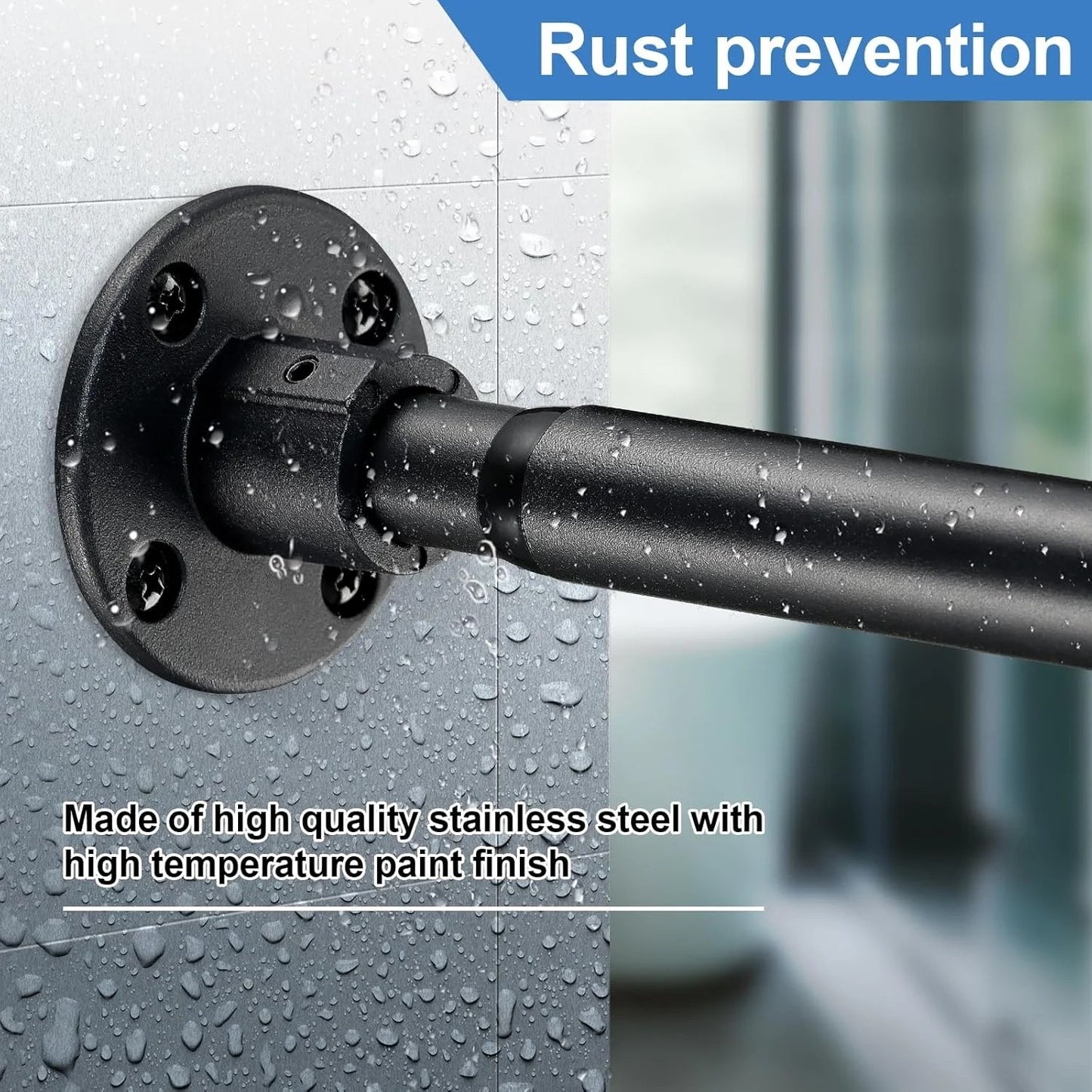 LunaLulinlk Shower Curtain Rod, 29-94 Inches, Adjustable Black Steel Shower Rods for Bathroom