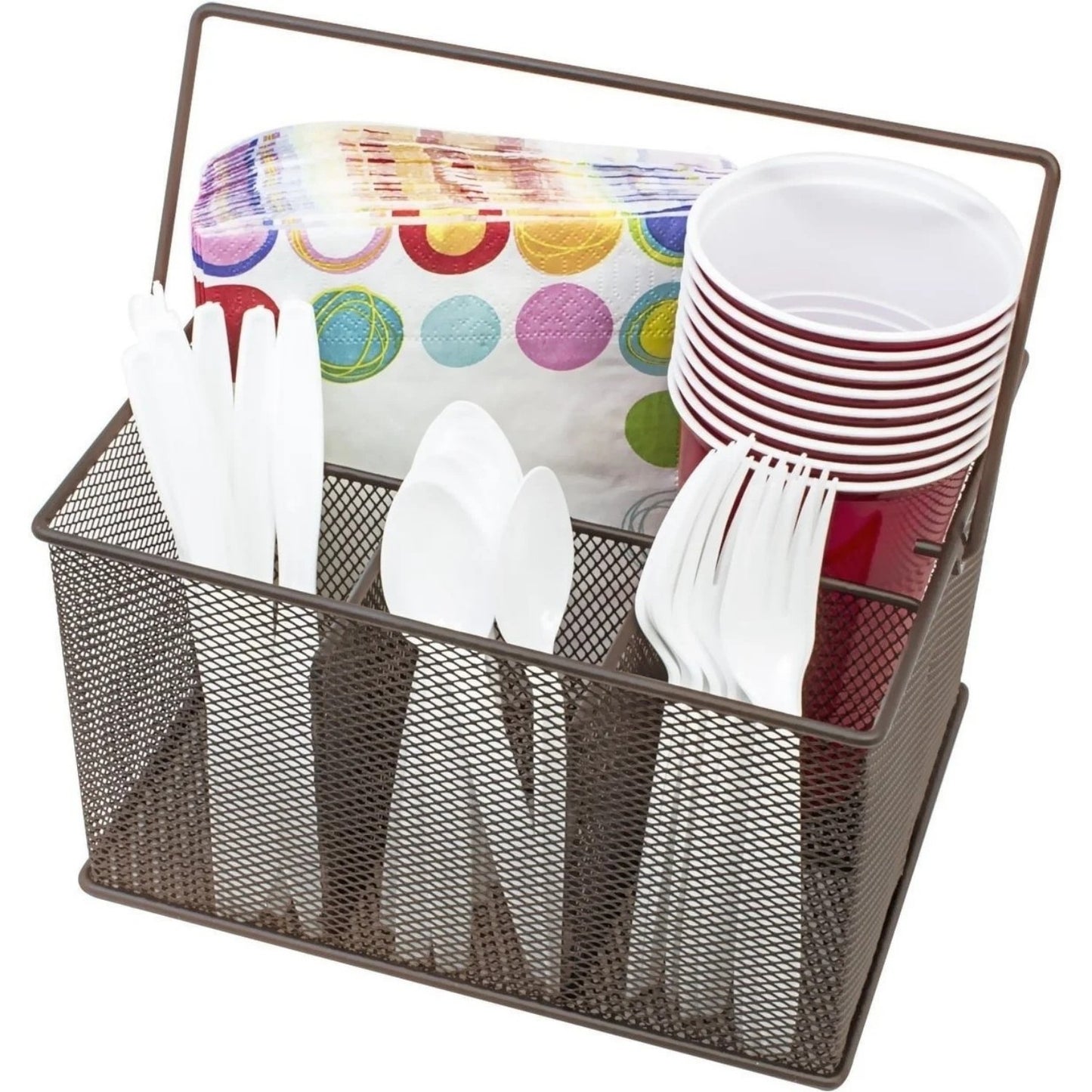 LunaLulinlk Steel Mesh Storage Organizer Caddy for Silverware, Napkins, Condiments, and more - (Brown)