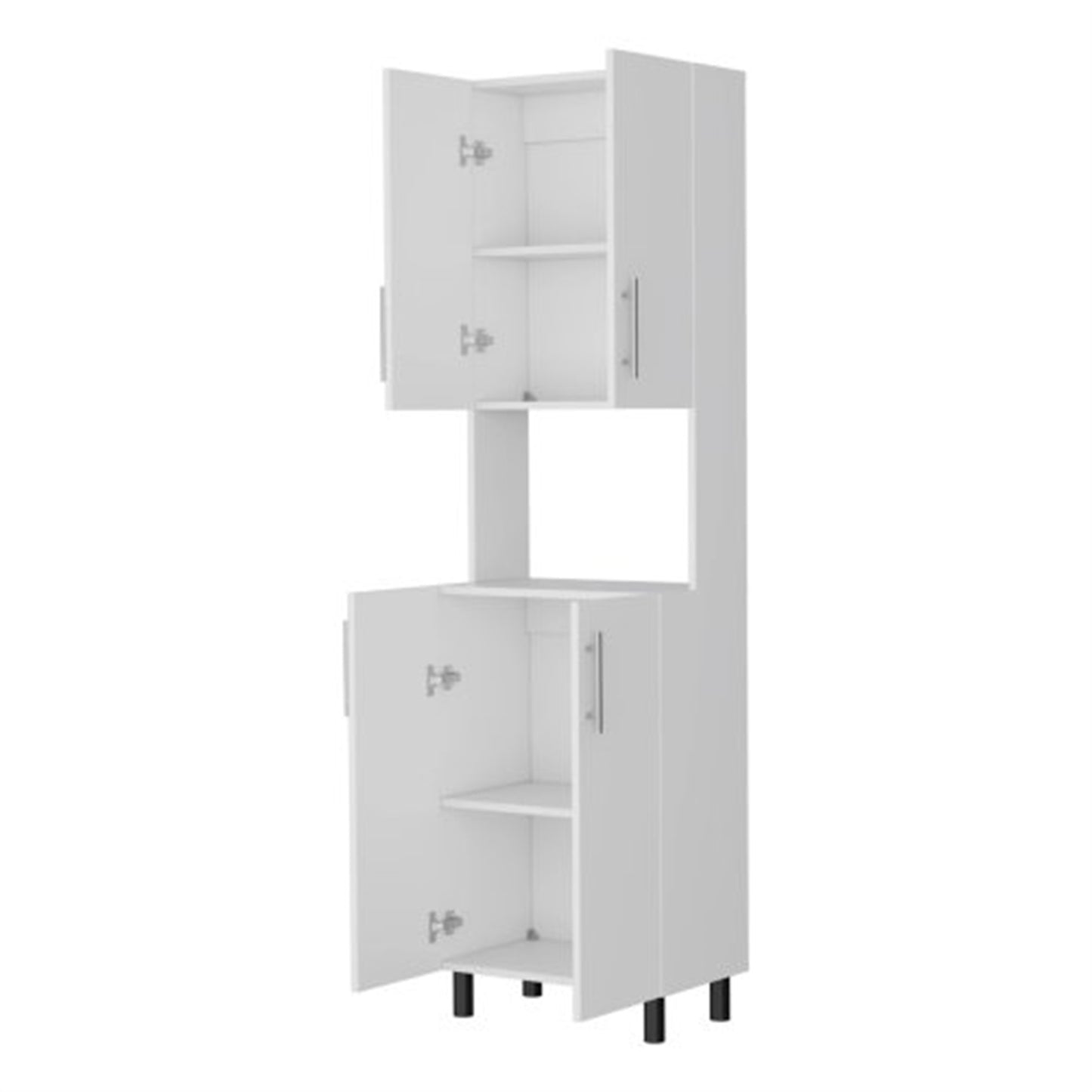LunaLulinlk White Double Cabinet Kitchen Pantry with Open Storage