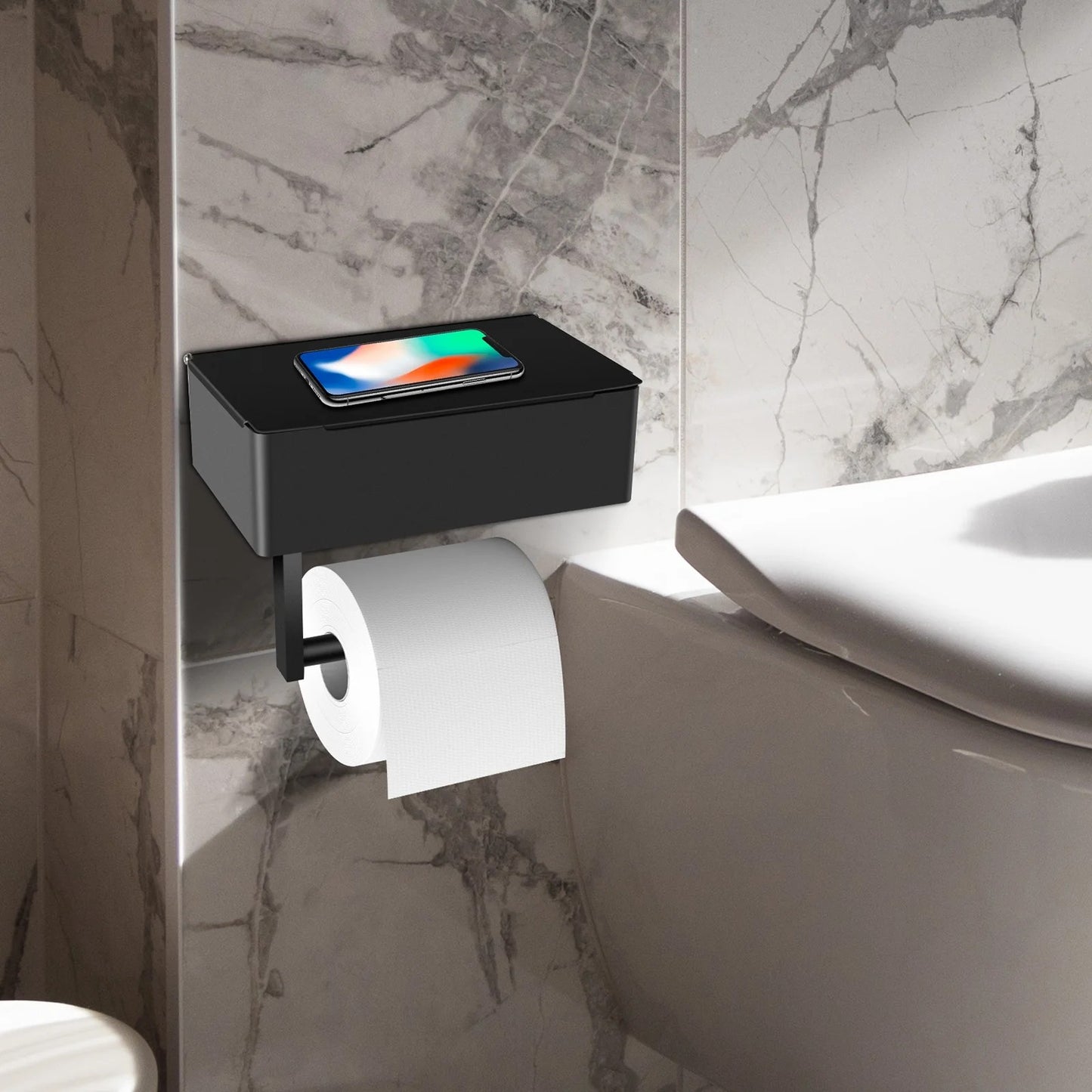 LunaLulinlk Toilet Paper Holder, Toilet Paper Holder with Shelf and Storage,Flushable Wet Wipes Dispenser for Bathroom