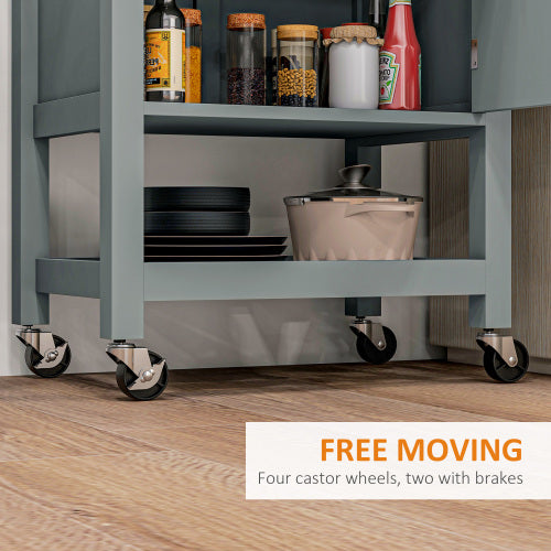 LunaLulinlk Utility Kitchen Cart, Rolling Kitchen Island with Smooth Rubberwood Top