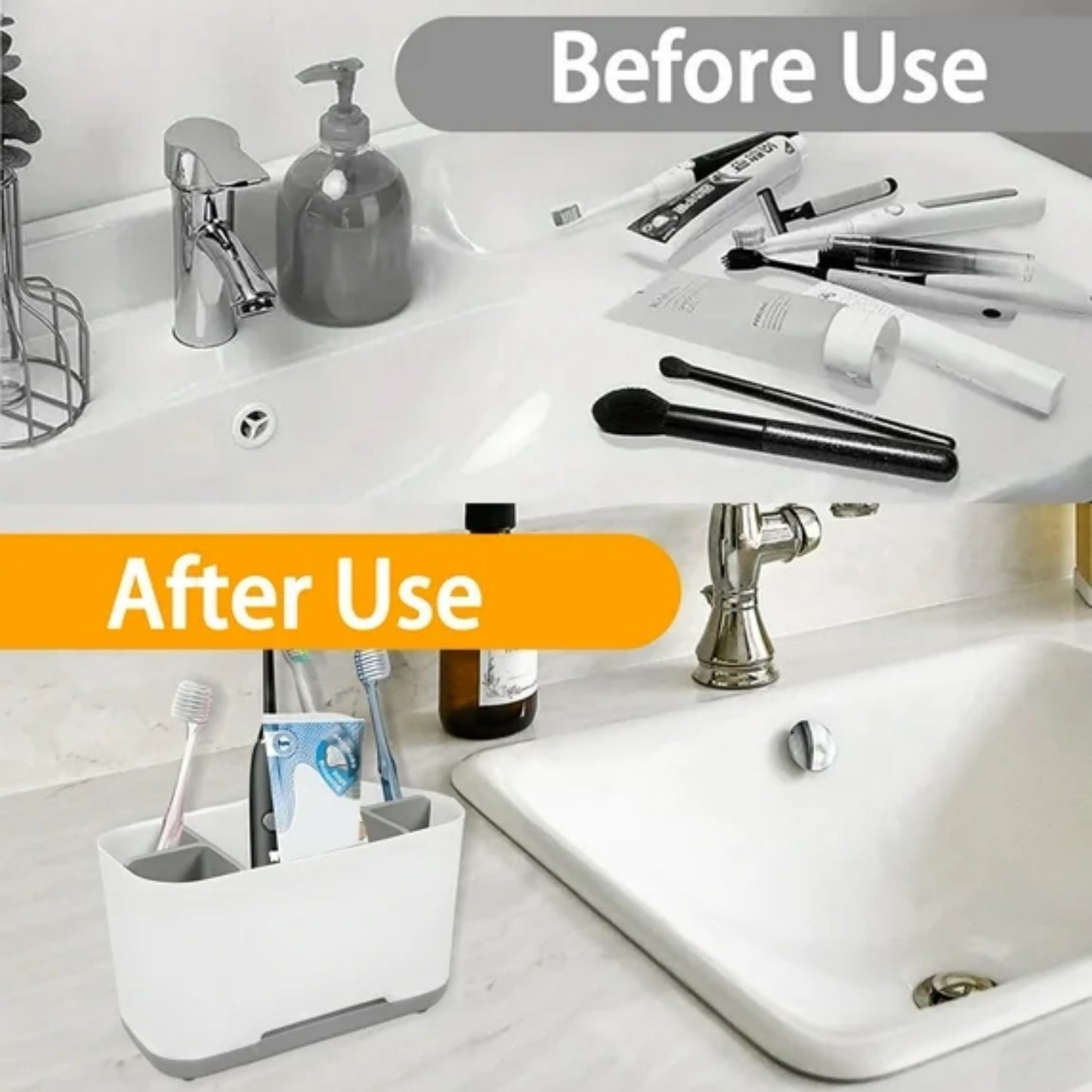 LunaLulinlk Toothbrush Holders for Bathrooms, Toothbrush Toothpaste Holder with Adjustable Dividers and Drainage, 5 Slots Tooth Brush Holder Gray