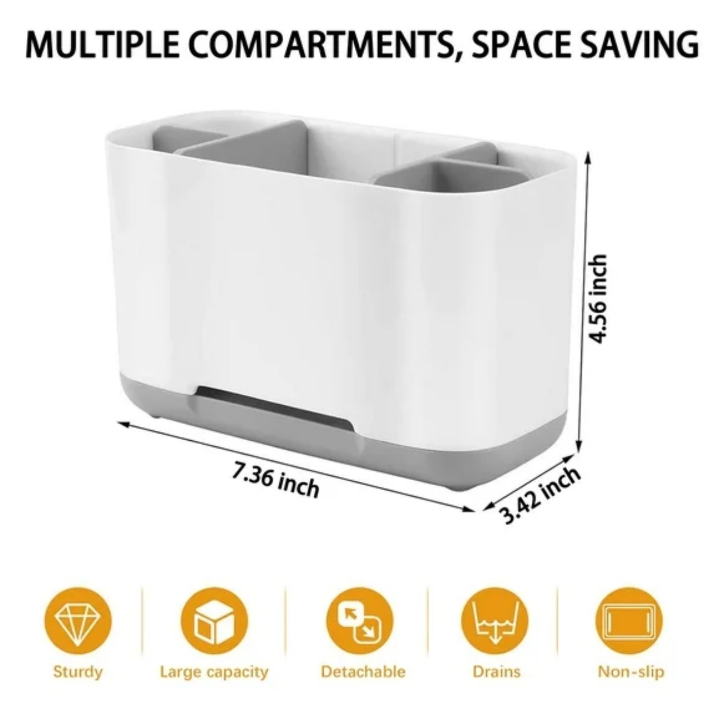 LunaLulinlk Toothbrush Holders for Bathrooms, Toothbrush Toothpaste Holder with Adjustable Dividers and Drainage, 5 Slots Tooth Brush Holder Gray