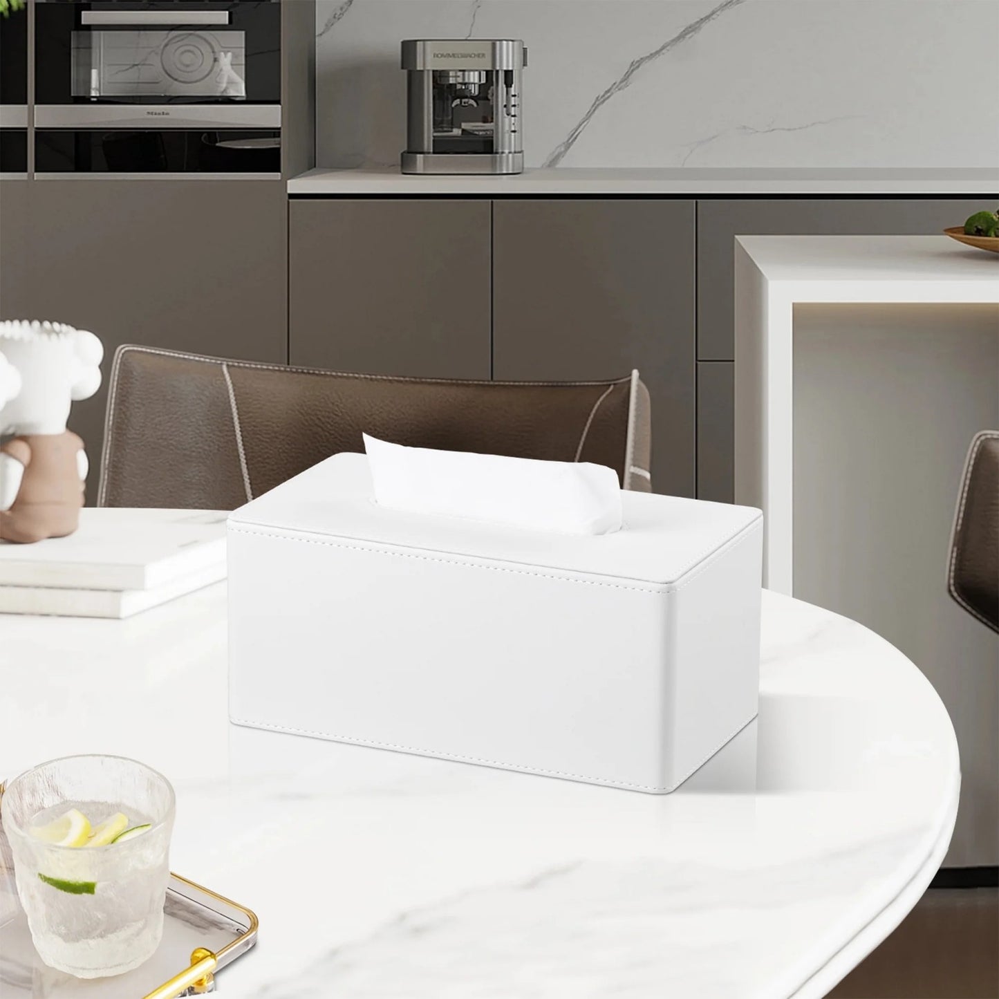 LunaLulinlk Tissue Box Cover Stylish PU Leather Rectangular Tissue Box Holder with Magnetic Bottom Cover (White)