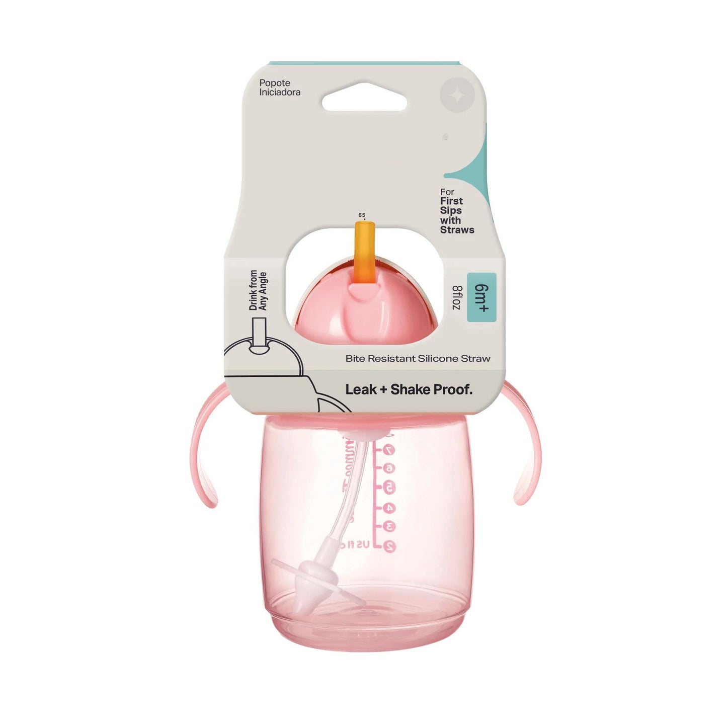 LunaLulinlk Weighted Straw Cup, 10oz, 6 Months+, Easy Transition Toddler Cup, Silicone Weighted Straw and Easy-Hold Handles, Pink, 1 Count