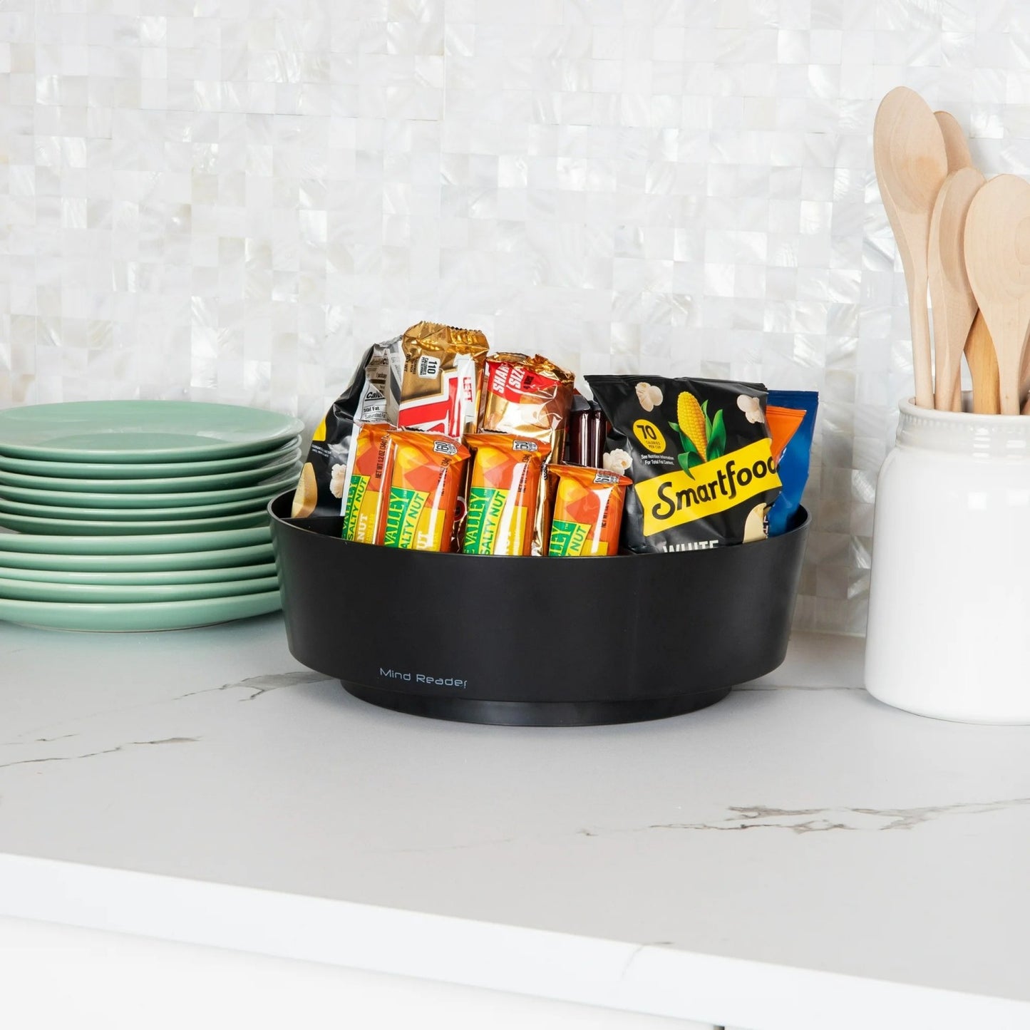 LunaLulinlk Snack Carousel, Countertop Organizer, Snack Tray, 12"L x 12"W x 4"H, Black