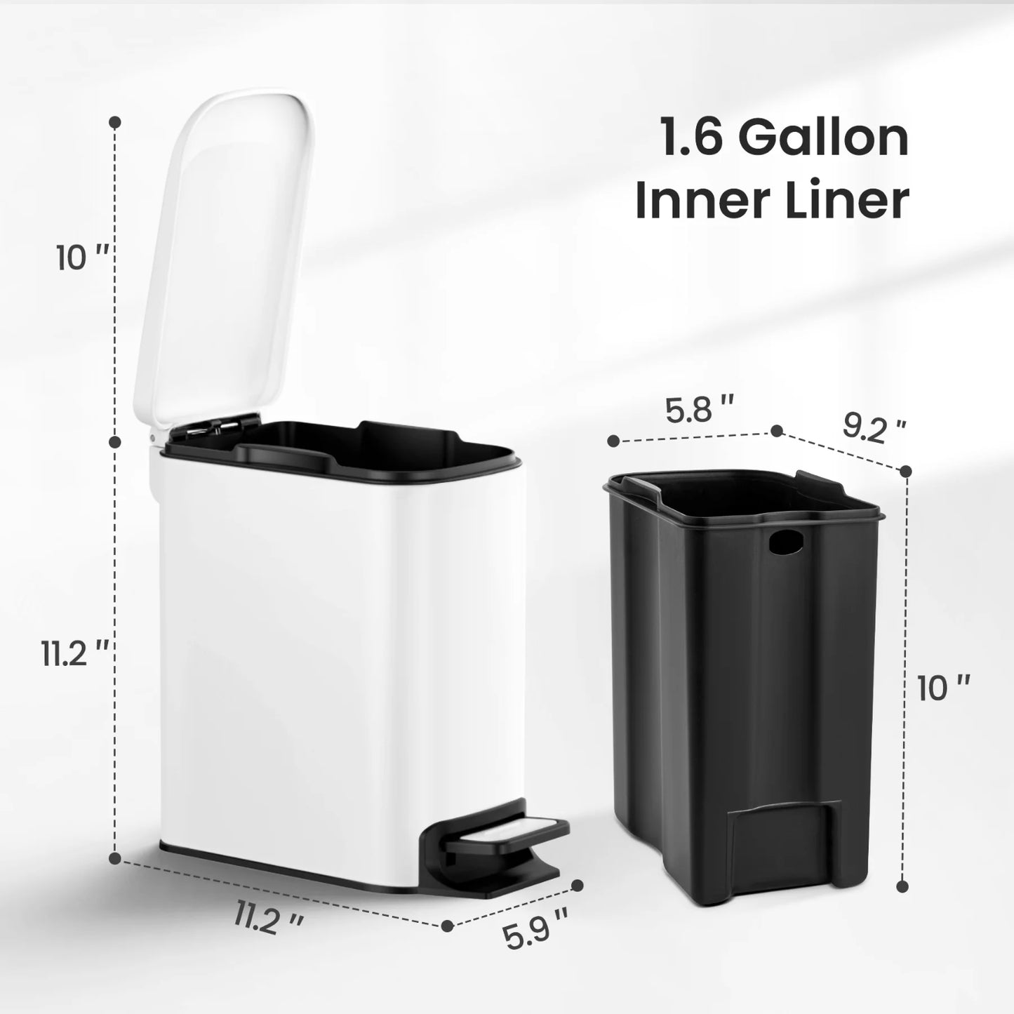LunaLulinlk White 1.6 Gallon Small Bathroom Trash Can, Stainless Steel Trash Can with Lid
