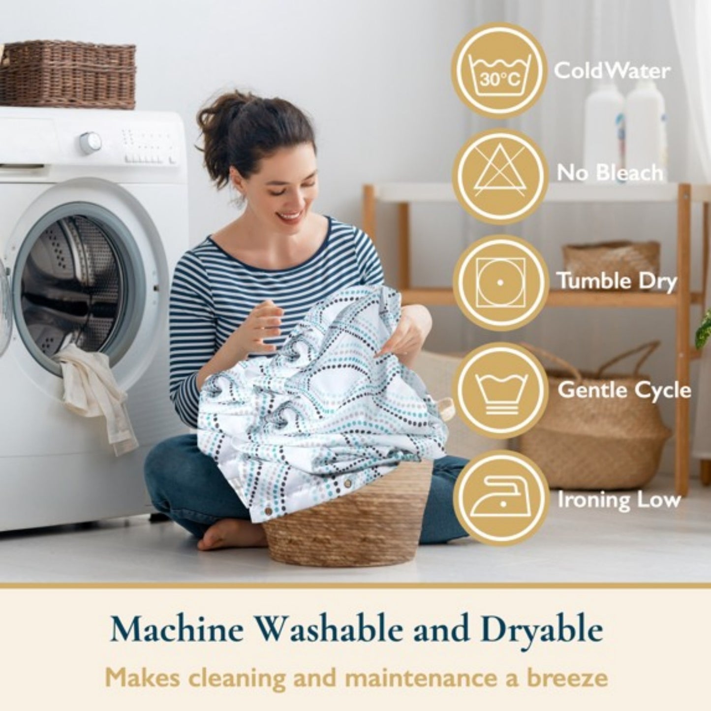 LunaLulinlk Weighted-Hem Fabric Bathroom Curtain, Water-Repellent