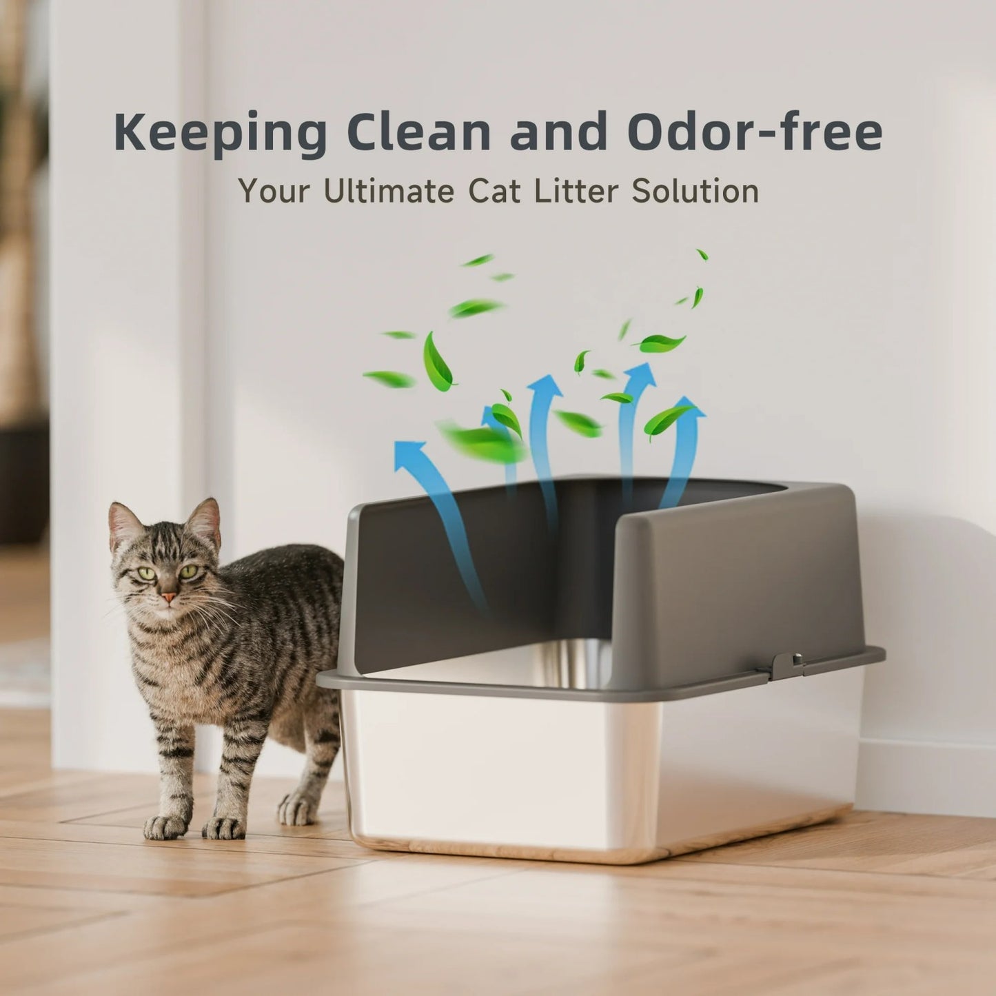 LunaLulinlk with Enclosure Stainless Steel Cat Litter Box with High-Sided - Durable, Hygienic, and Escape