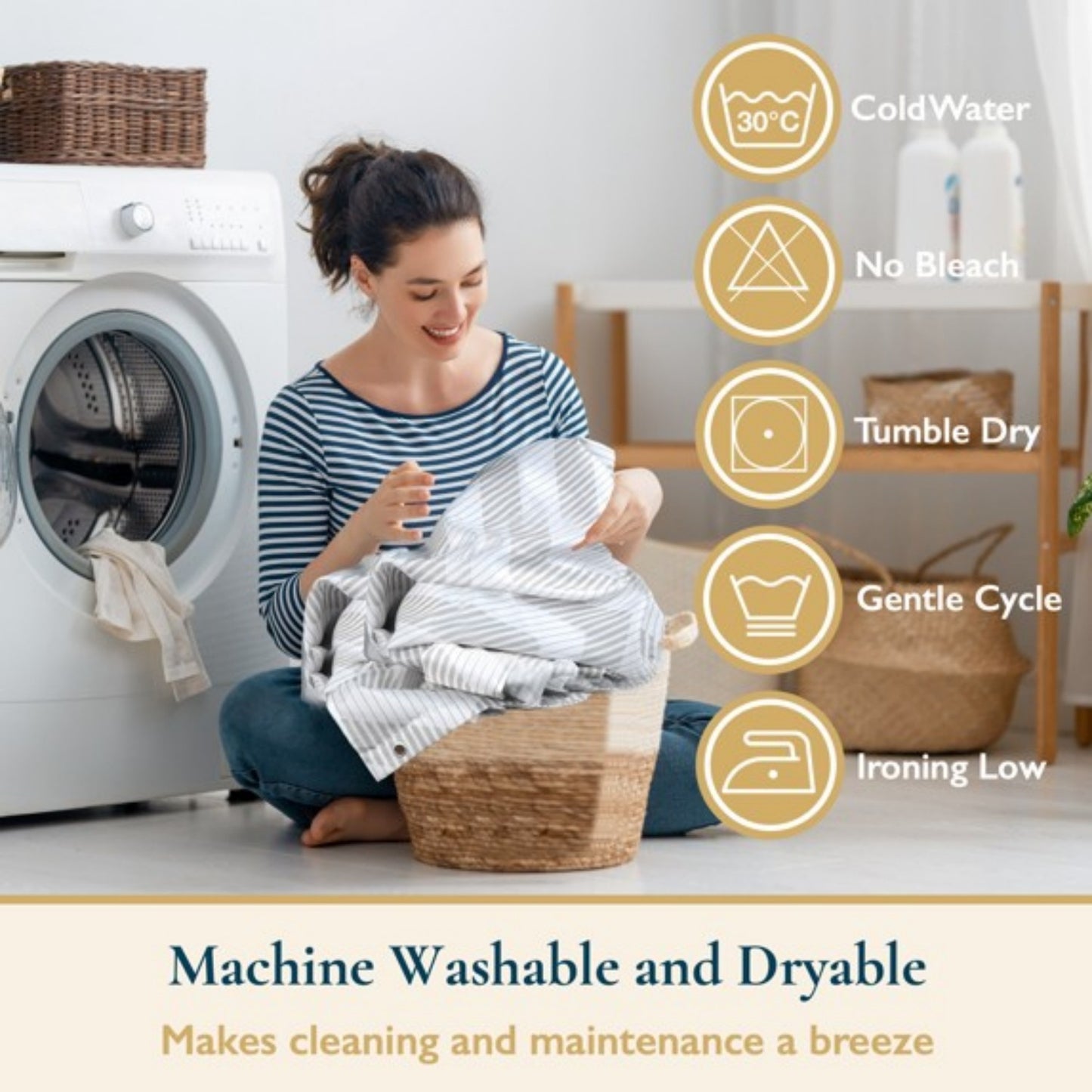 LunaLulinlk Weighted-Hem Fabric Bathroom Curtain, Water-Repellent