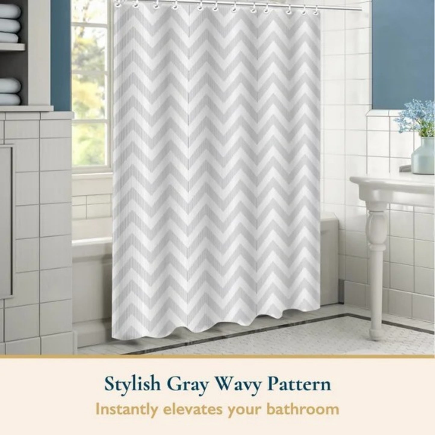 LunaLulinlk Weighted-Hem Fabric Bathroom Curtain, Water-Repellent