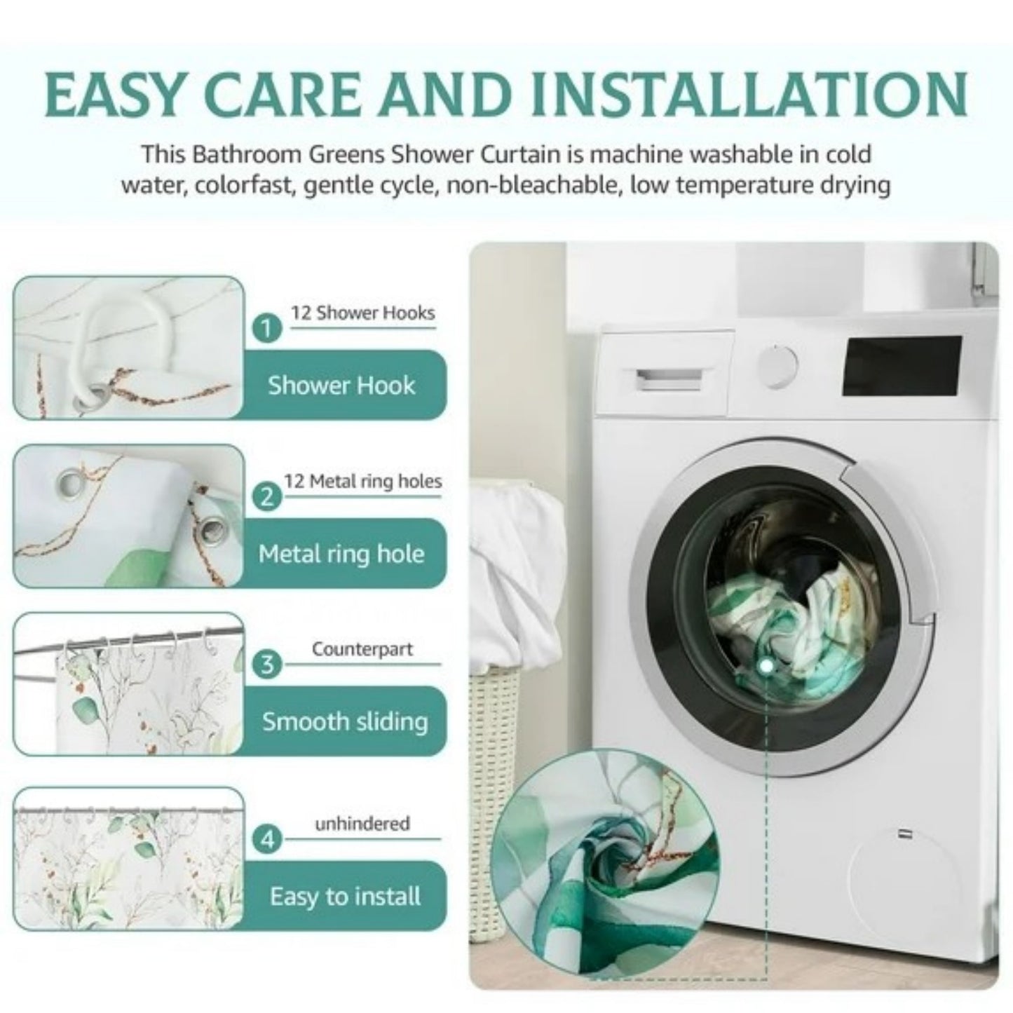 LunaLulinlk White Fabric Shower Curtain