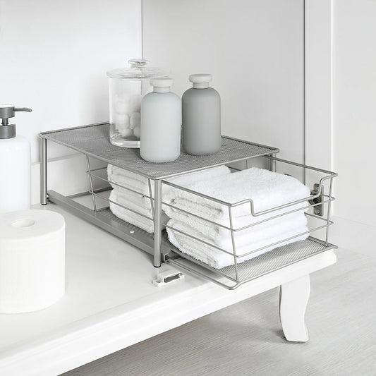 LunaLulinlk Small Stackable Slide-Out Drawer Organizer, Satin Nickel, 10.03" x 14.96"