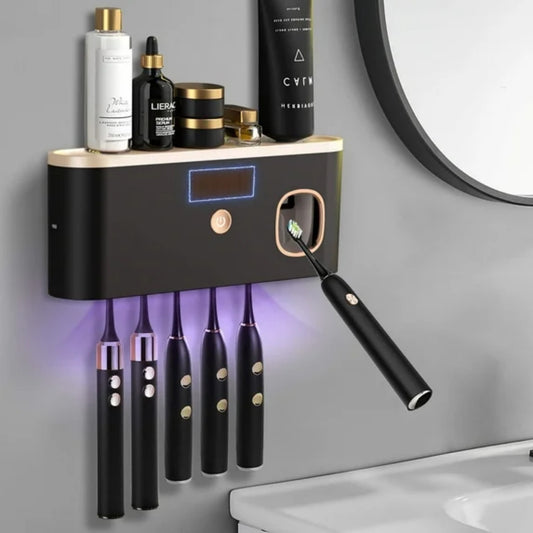 LunaLulinlk Toothbrush Holders for Bathrooms, UV Toothbrush Sanitizer Wall Mounted with Toothpaste Dispenser, Large Capacity Tray