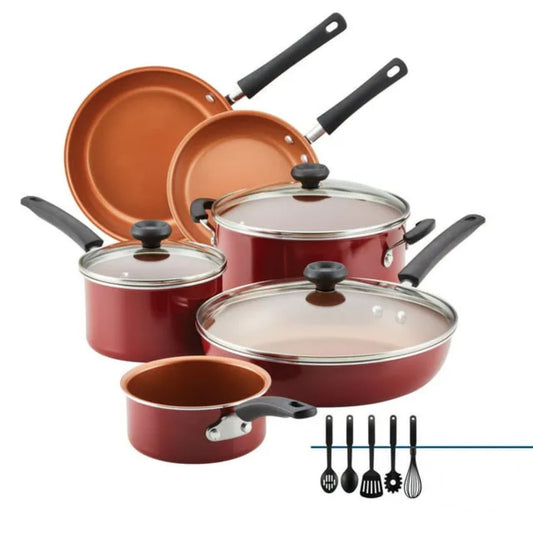 LunaLulink 14-Piece red Easy Clean Pro Ceramic Nonstick Cookware Set