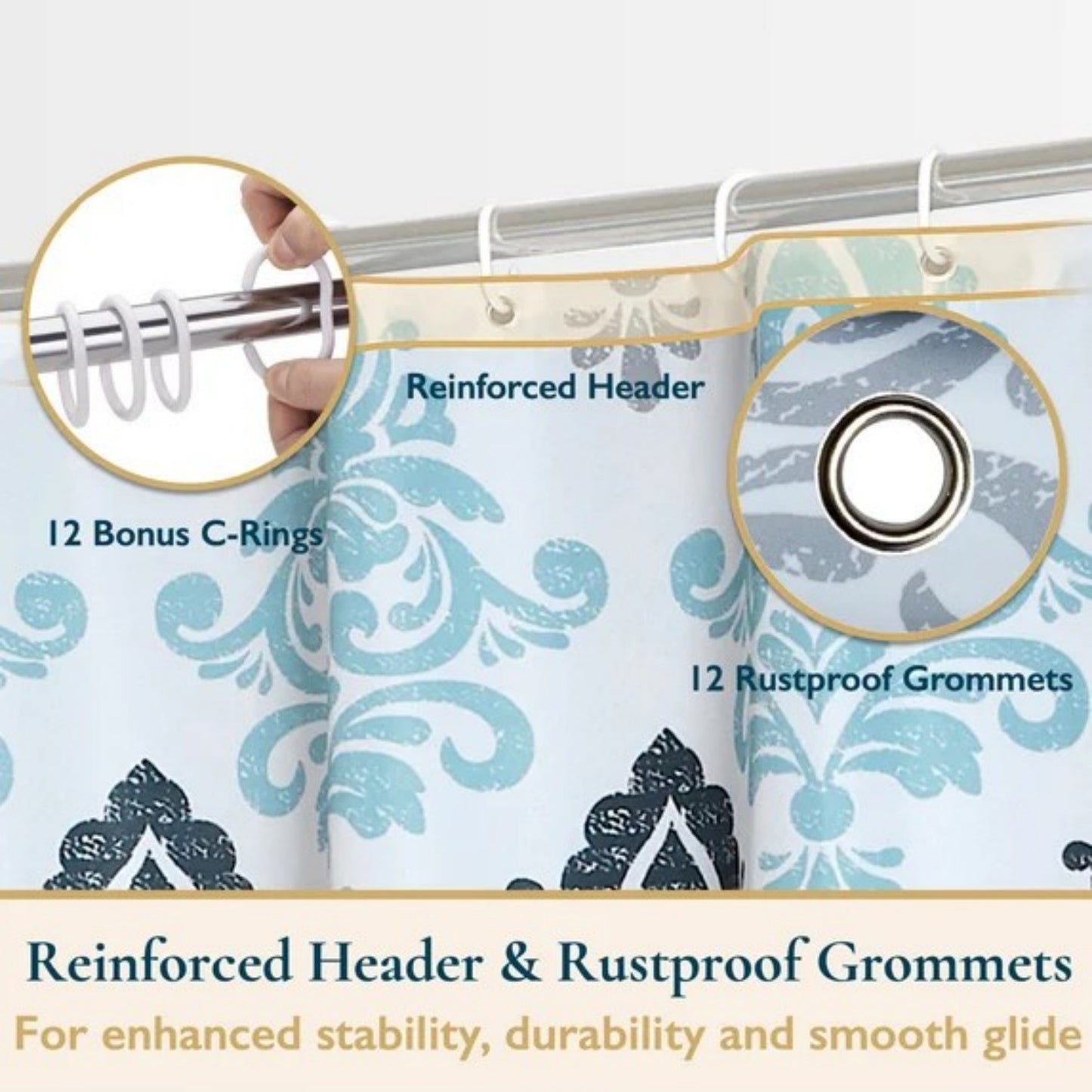LunaLulinlk Weighted-Hem Fabric Bathroom Curtain